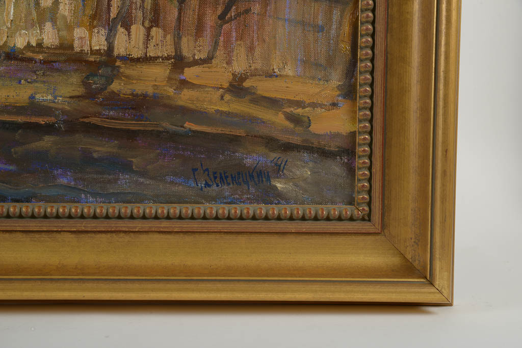 Russian Townscape Signed Original Oil Painting