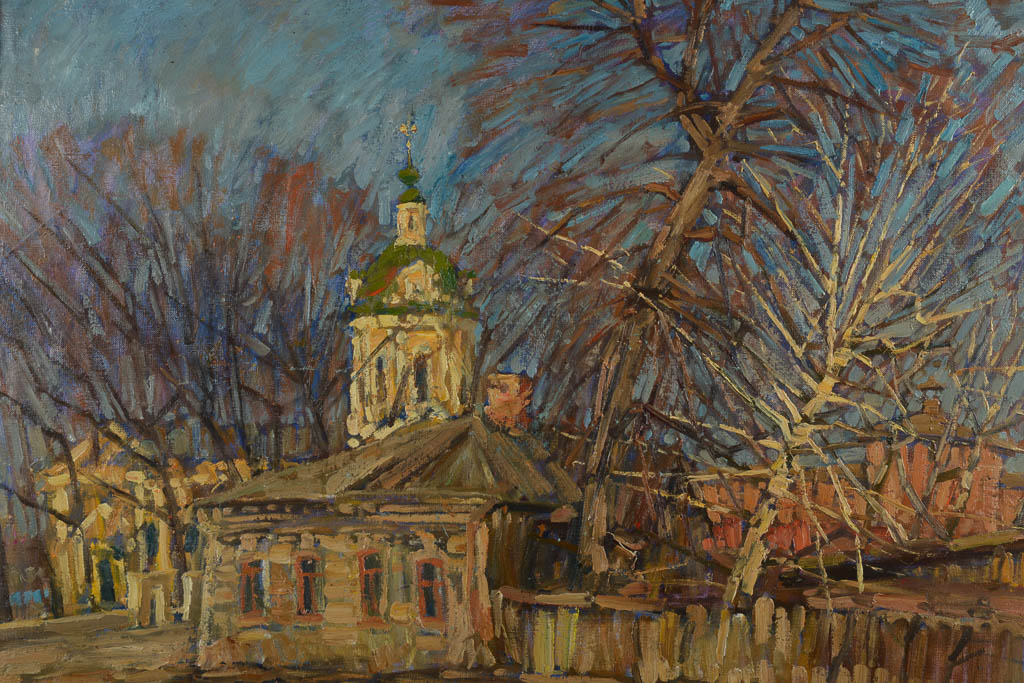 Russian Townscape Signed Original Oil Painting