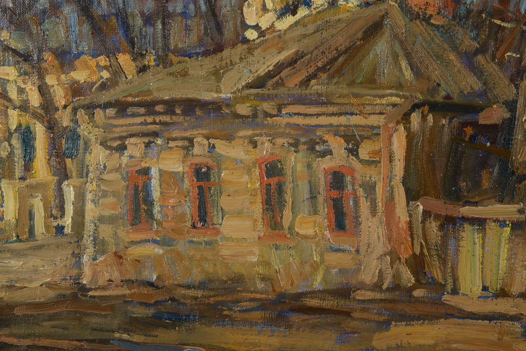 Russian Townscape Signed Original Oil Painting