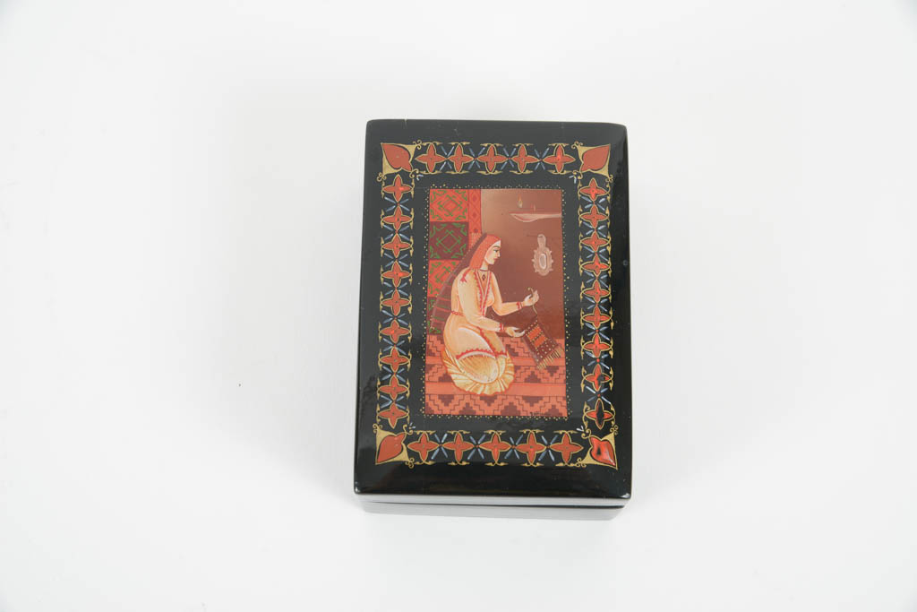 Collection of Russian Illustrated Lacquered Wood Trinket Boxes