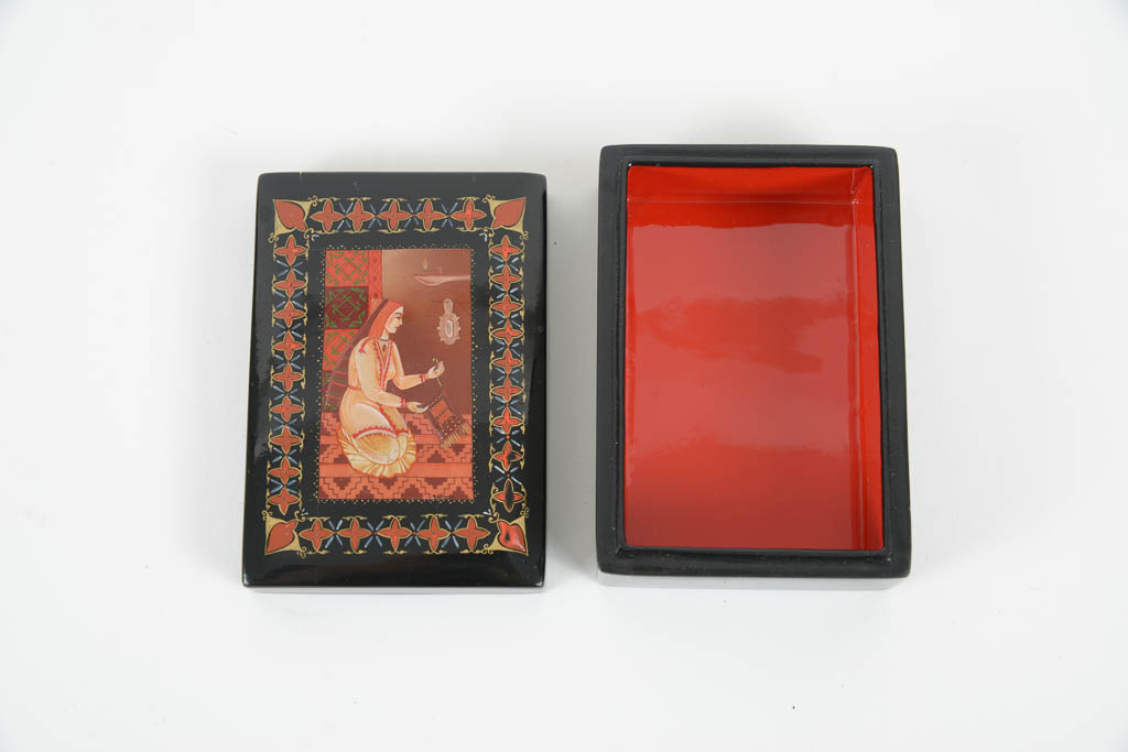Collection of Russian Illustrated Lacquered Wood Trinket Boxes