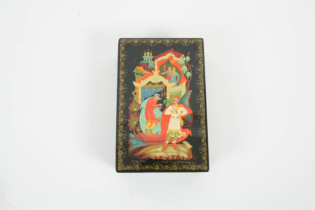 Collection of Russian Illustrated Lacquered Wood Trinket Boxes