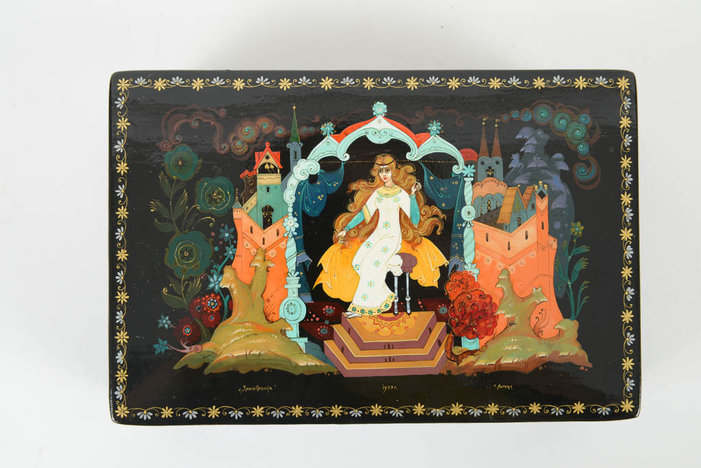 Collection of Russian Illustrated Lacquered Wood Trinket Boxes