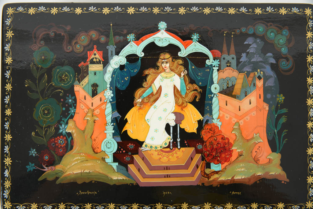 Collection of Russian Illustrated Lacquered Wood Trinket Boxes