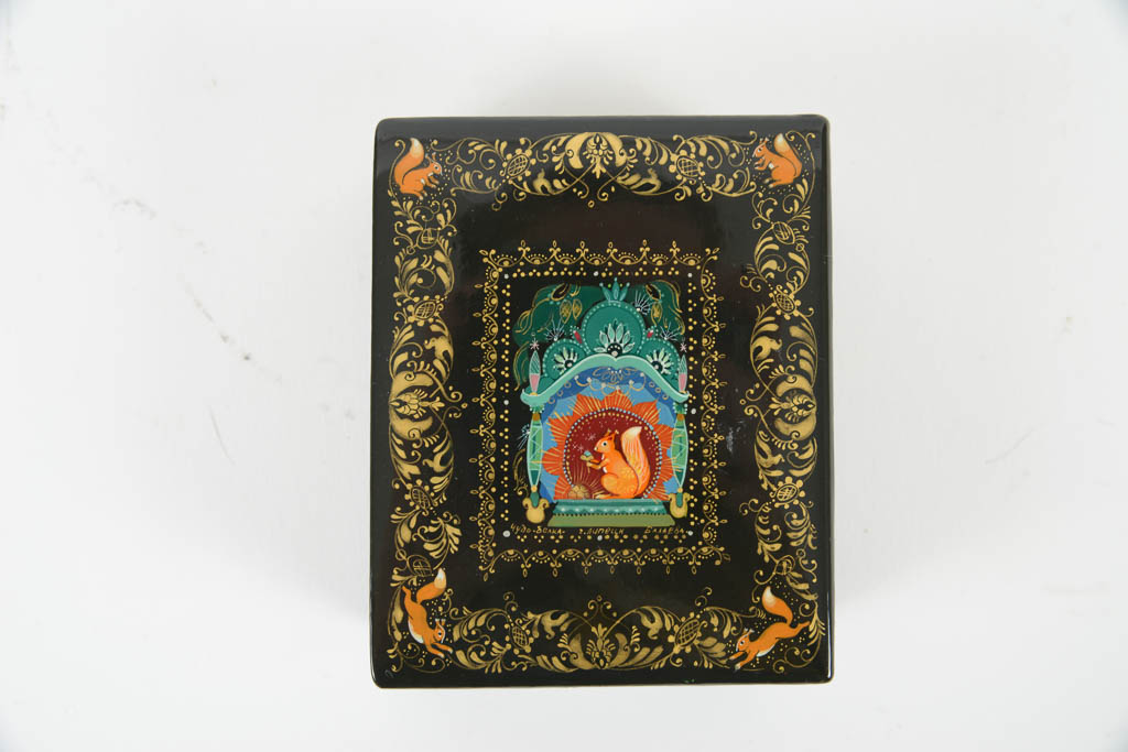 Collection of Russian Illustrated Lacquered Wood Trinket Boxes