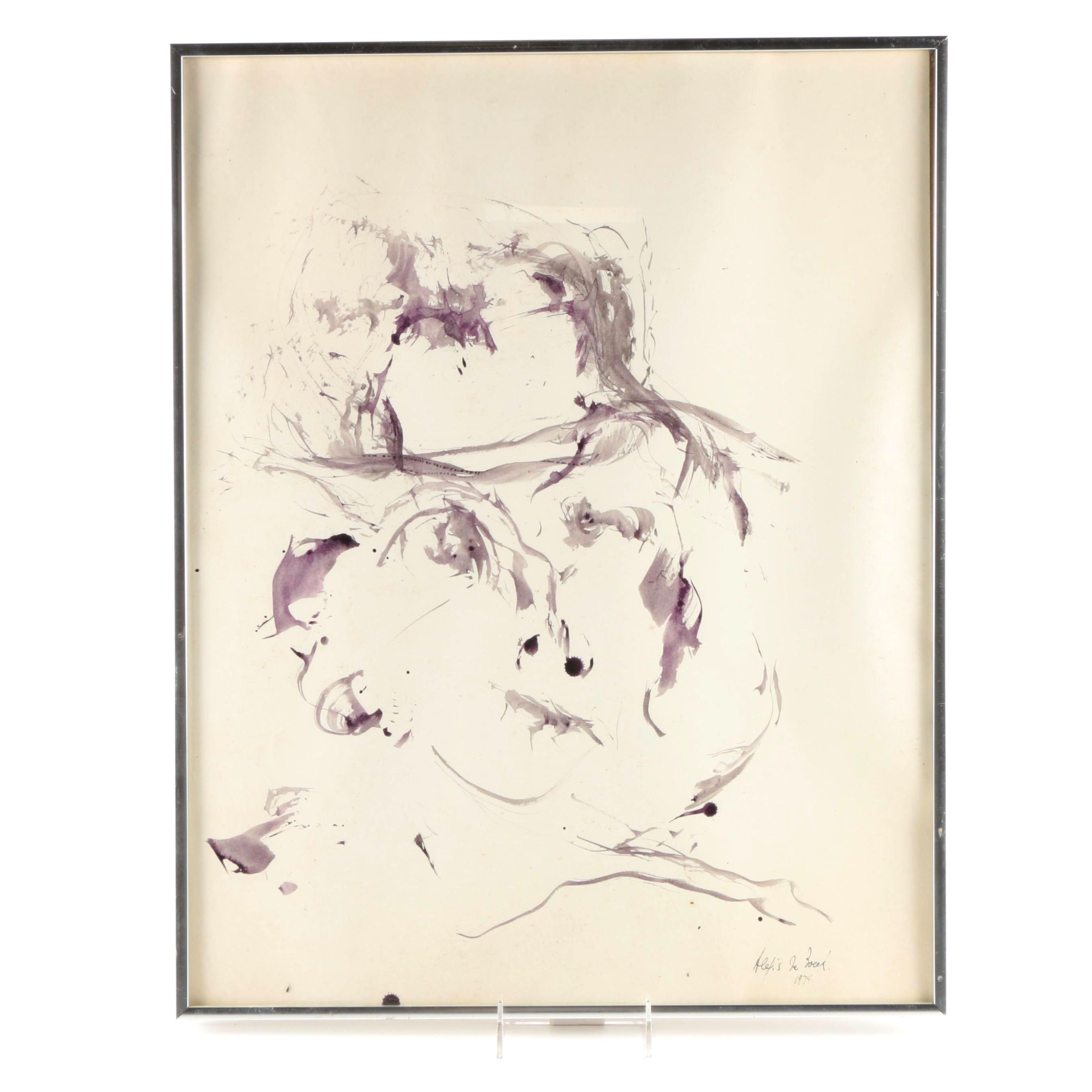 Alexis De Boeck Watercolor on Paper Abstract Portrait