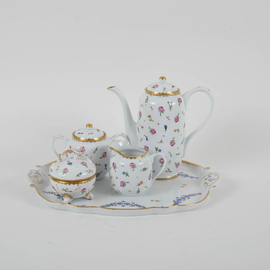 Porcelain  Hand-Painted Floral Coffee Service