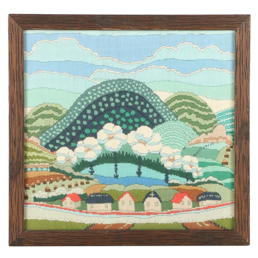 Long-Stitch Embroidery of a Village