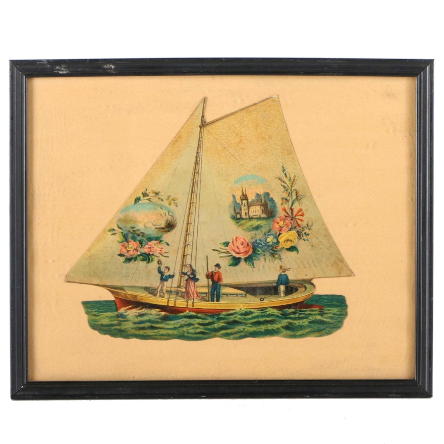 Framed Print Cutout on Paper of a Sailboat