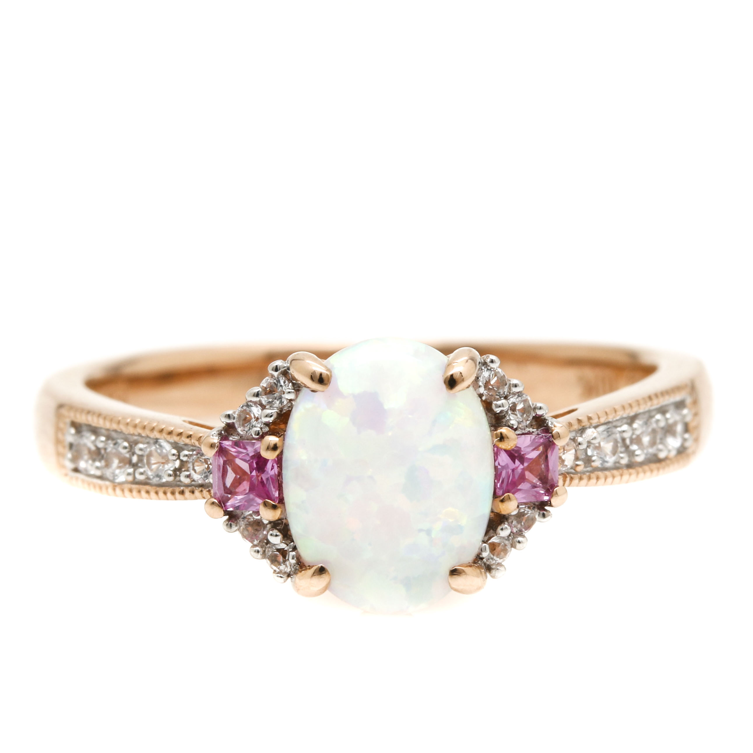 10K Rose Gold Opal, Sapphire, and White Sapphire Ring