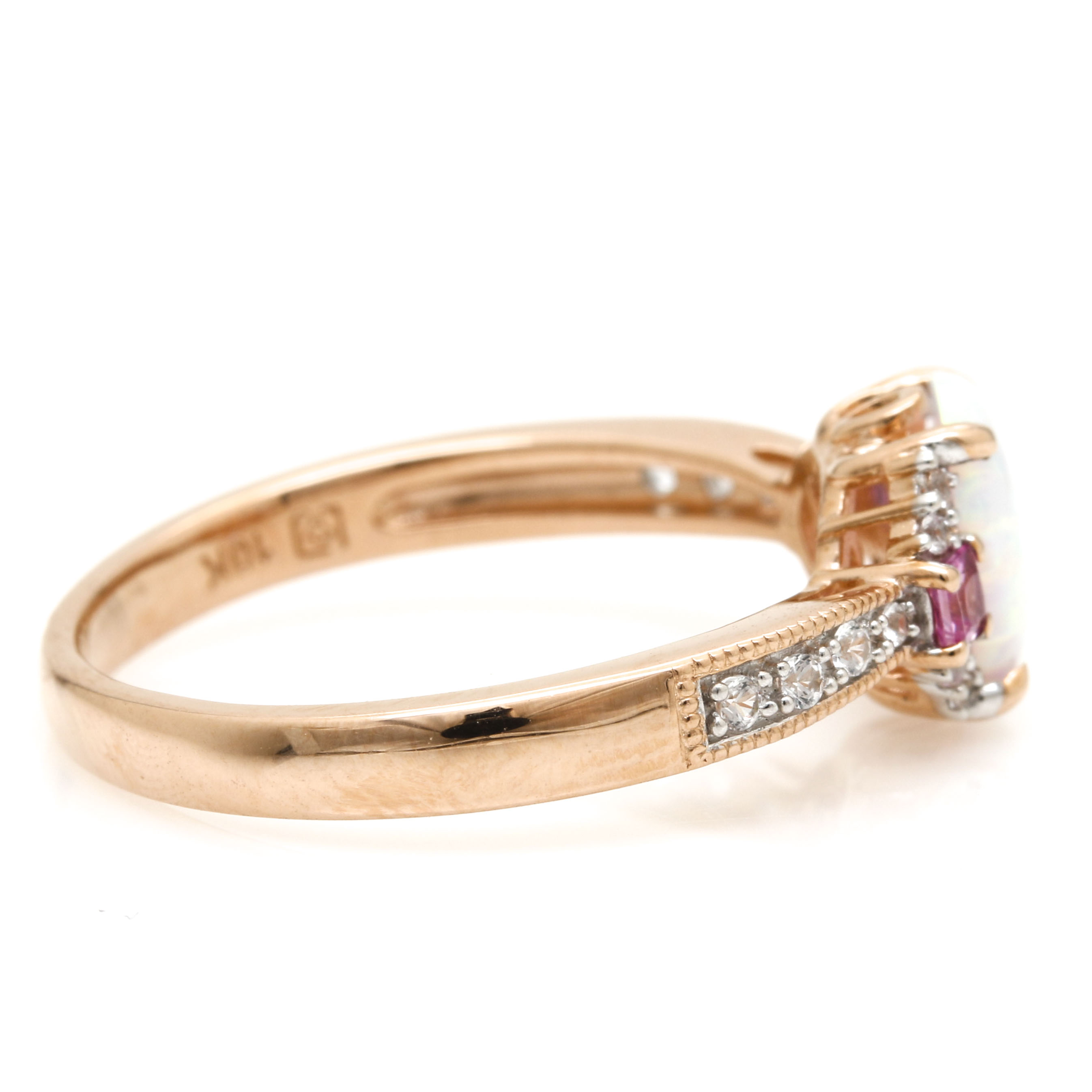 10K Rose Gold Opal, Sapphire, and White Sapphire Ring