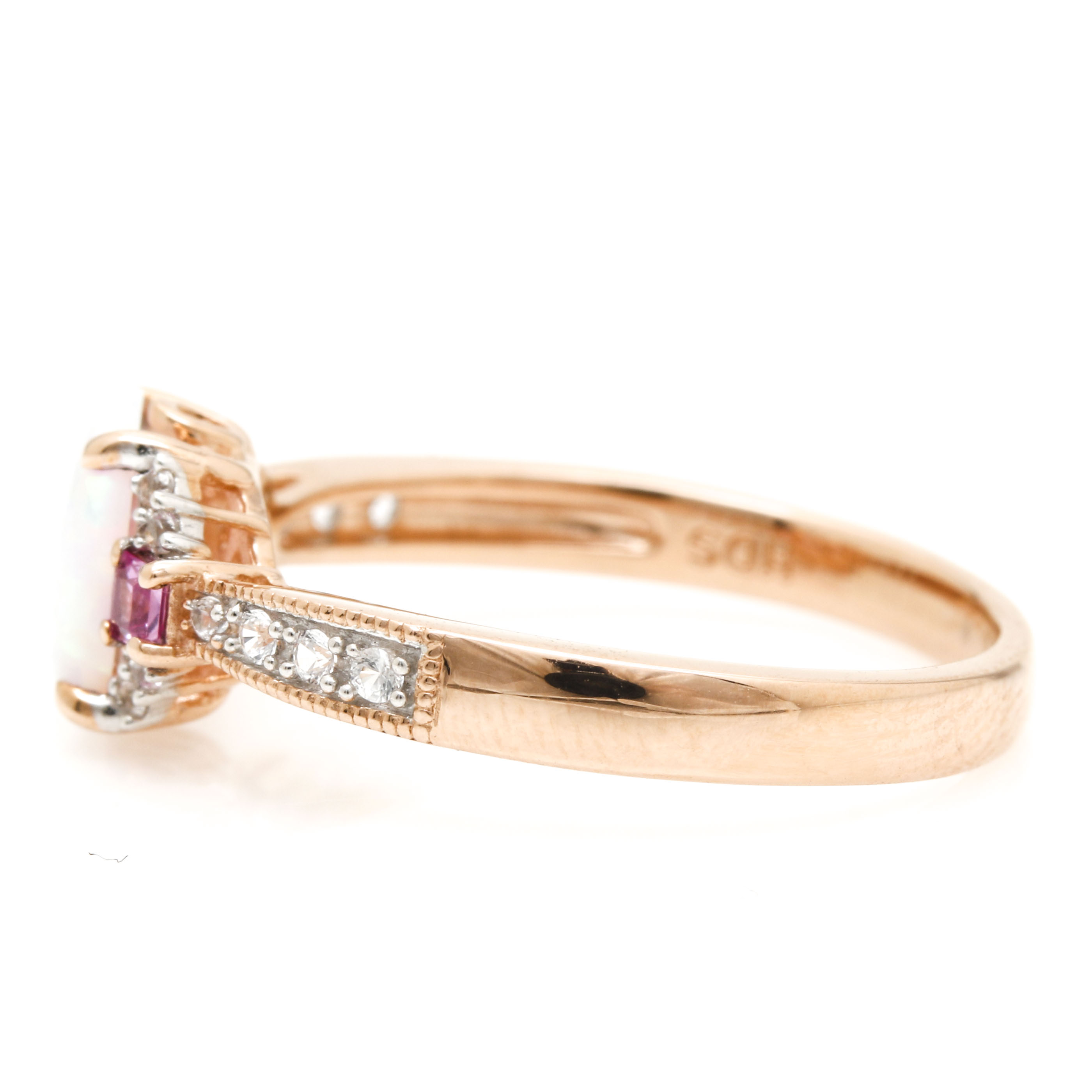 10K Rose Gold Opal, Sapphire, and White Sapphire Ring