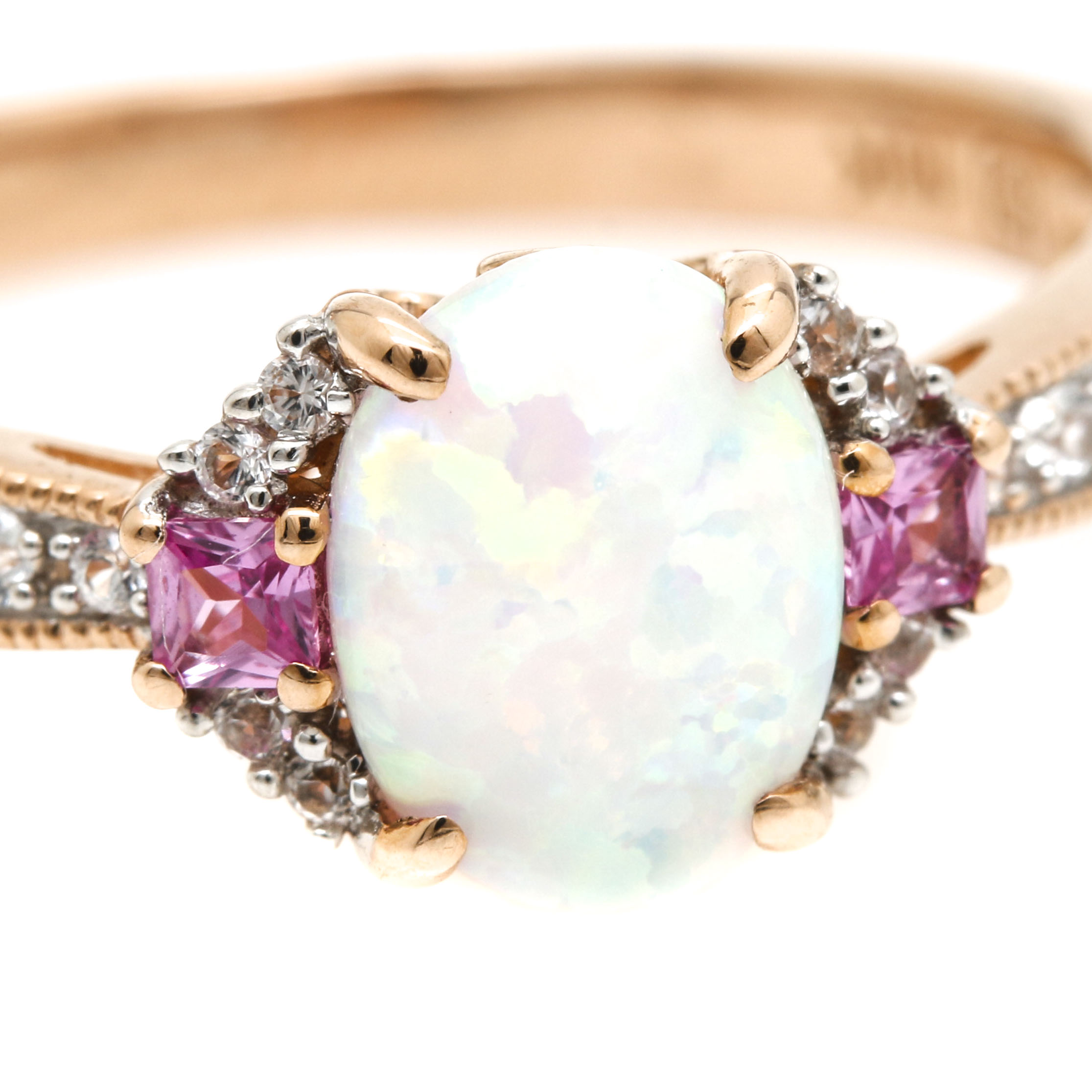 10K Rose Gold Opal, Sapphire, and White Sapphire Ring