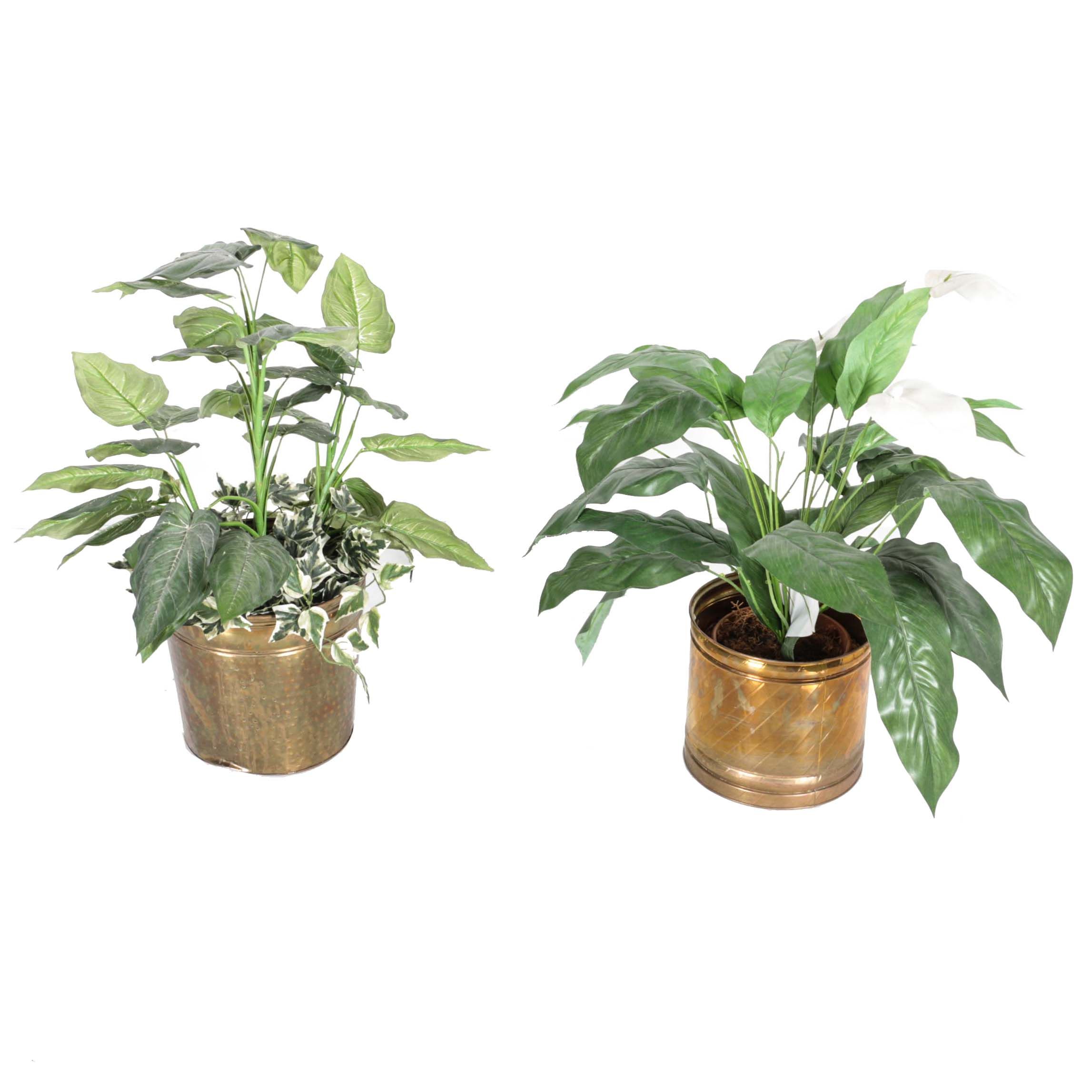 Metal Planters With Faux Greenery