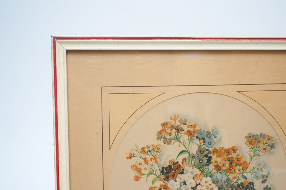 Pair of 1940's Framed Lithograph Prints of Flowers