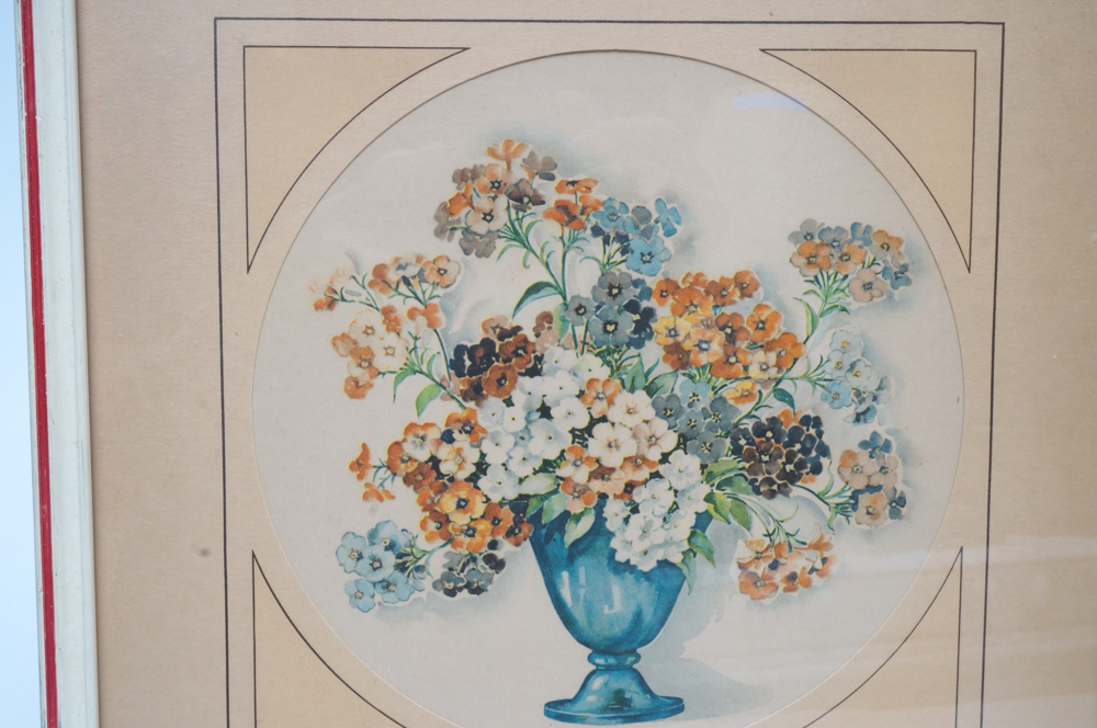 Pair of 1940's Framed Lithograph Prints of Flowers