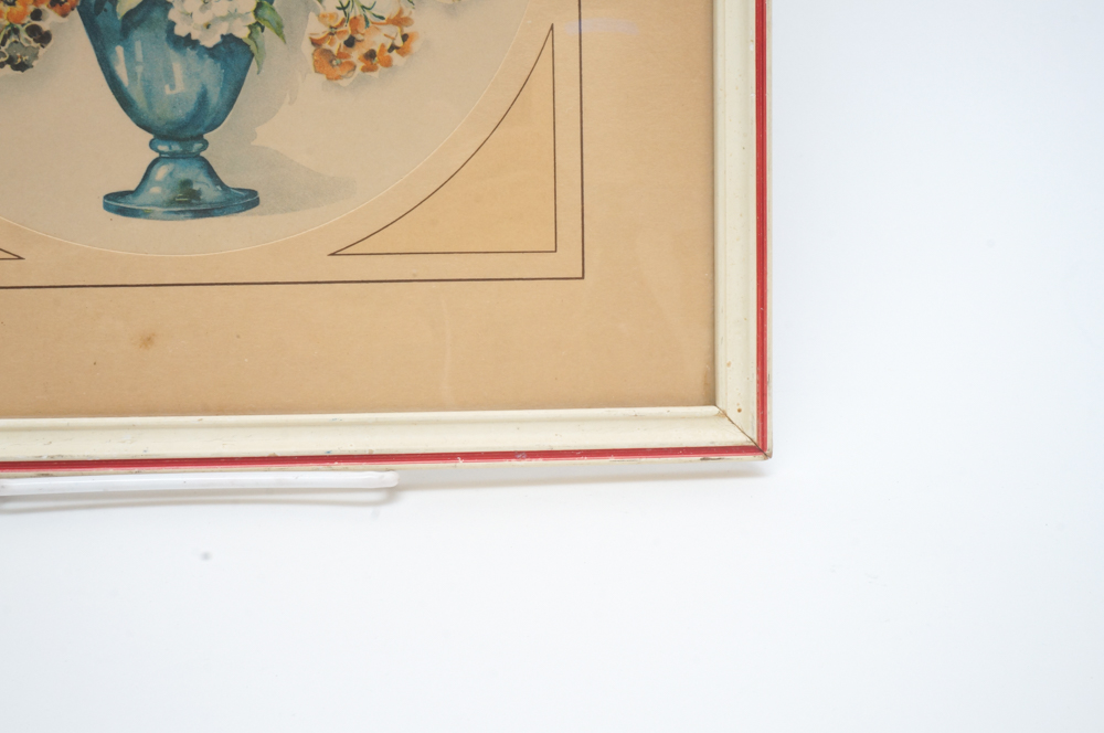 Pair of 1940's Framed Lithograph Prints of Flowers