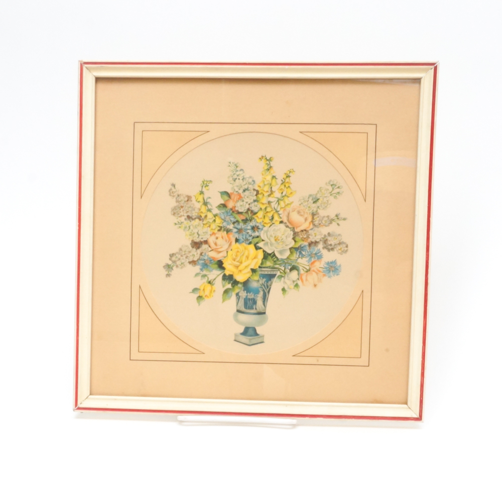 Pair of 1940's Framed Lithograph Prints of Flowers