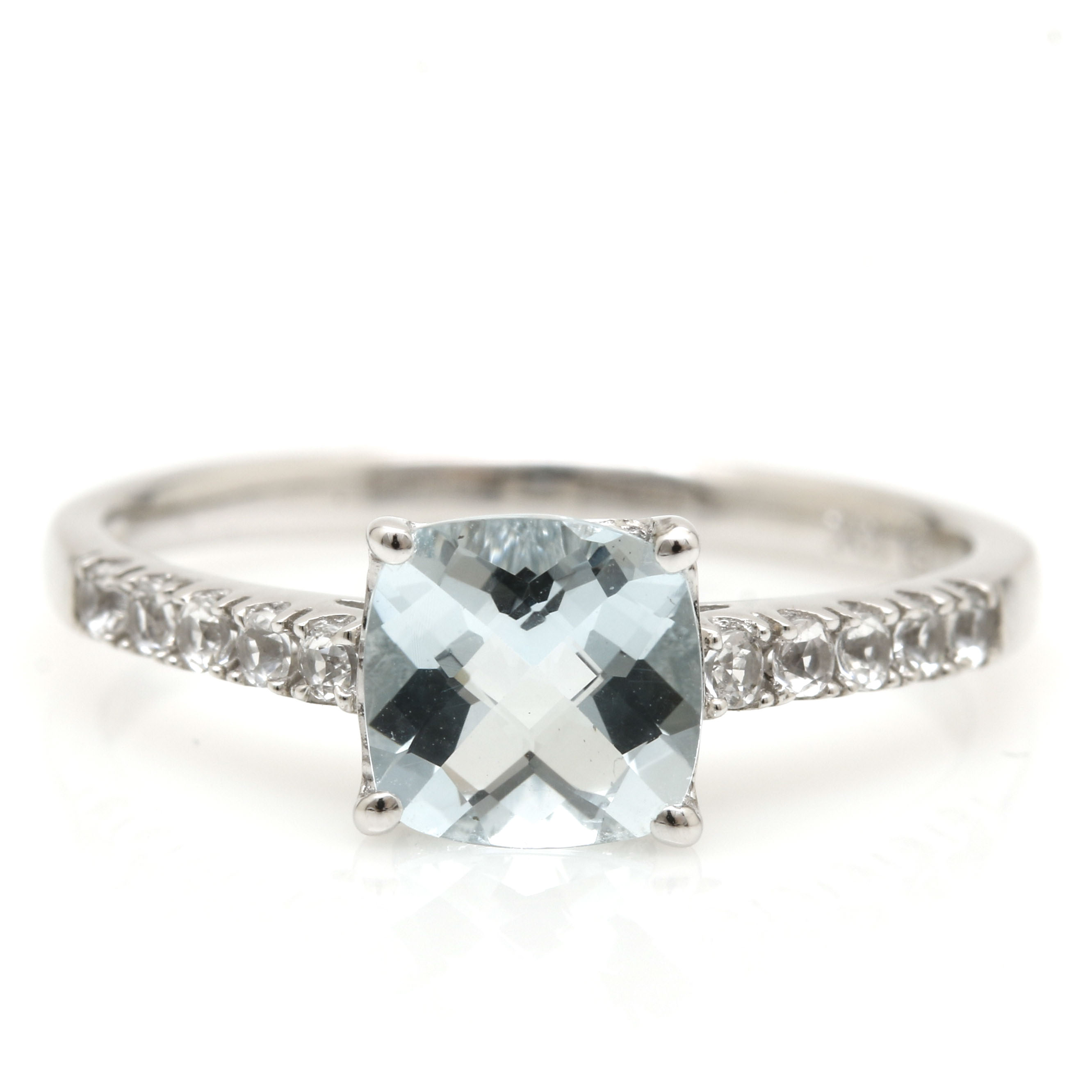 10K White Gold Aquamarine and White Sapphire Ring