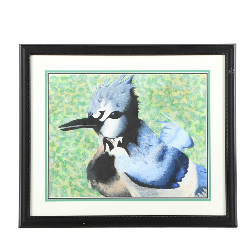 Sarah Boggs Gouache Painting of Blue Jay