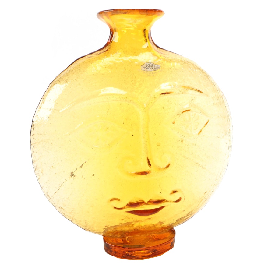 Blenko Handcrafted Yellow Face Glass Vase
