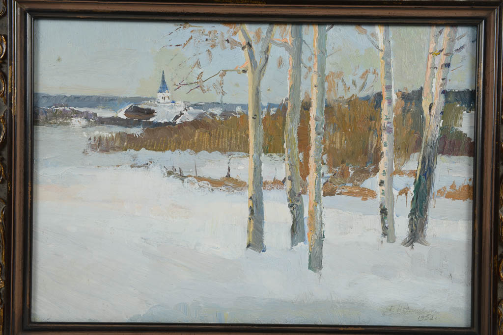 Russian Winterscape Signed Original Oil Painting