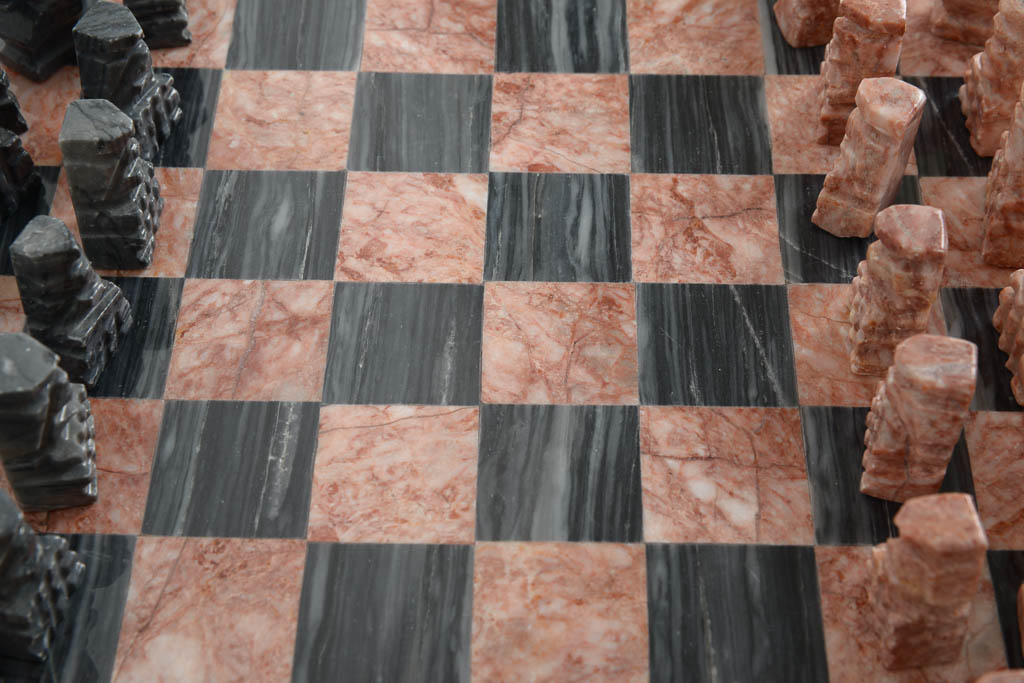 Black and Pink Carved Marble Chess Set