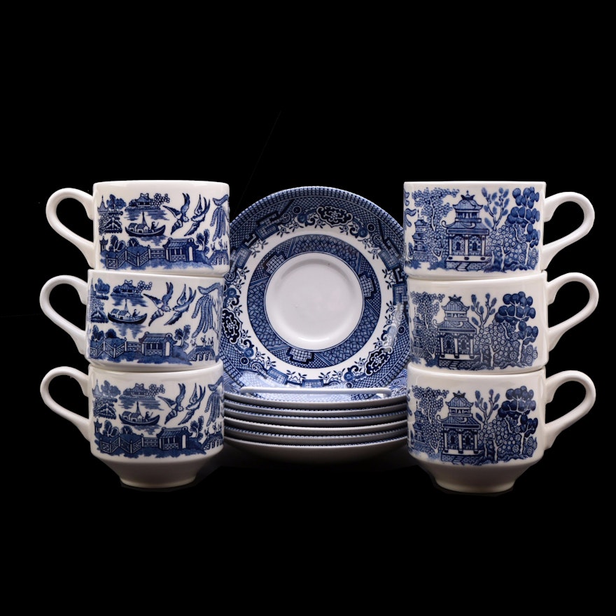 Churchill "Willow Blue" Breakfast Cups and Saucers