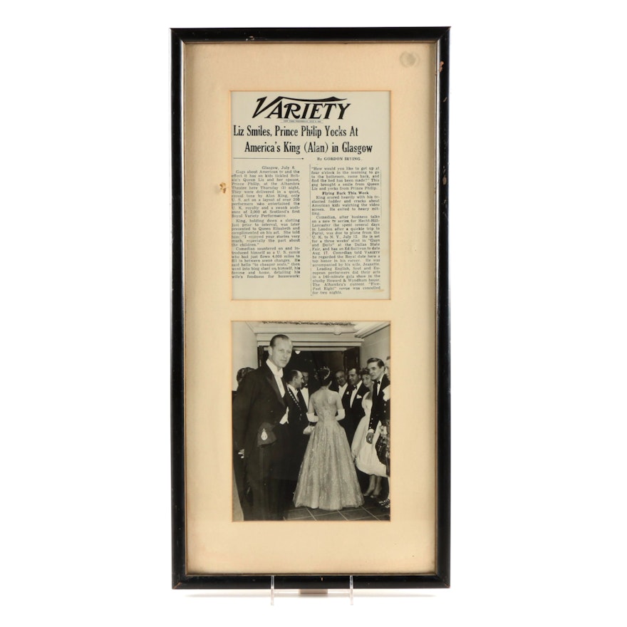 Vintage Photograph of Prince Philip and Queen Elizabeth and "Variety" Article From the Estate of Alan King