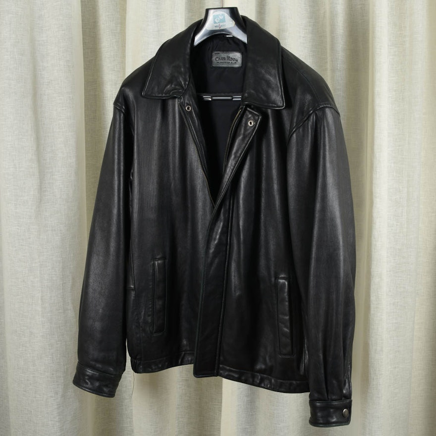 Club Room by Charter Club Men's Black Leather Jacket, Size L