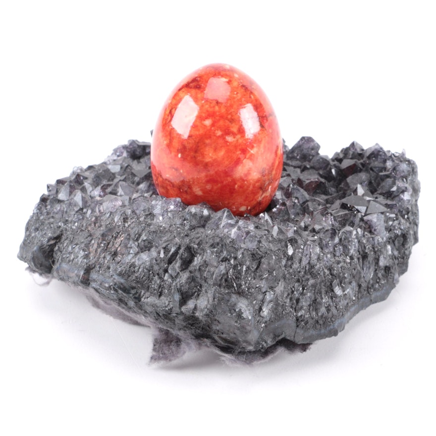 Dyed Alabaster Egg in Quartz Crystal Mass