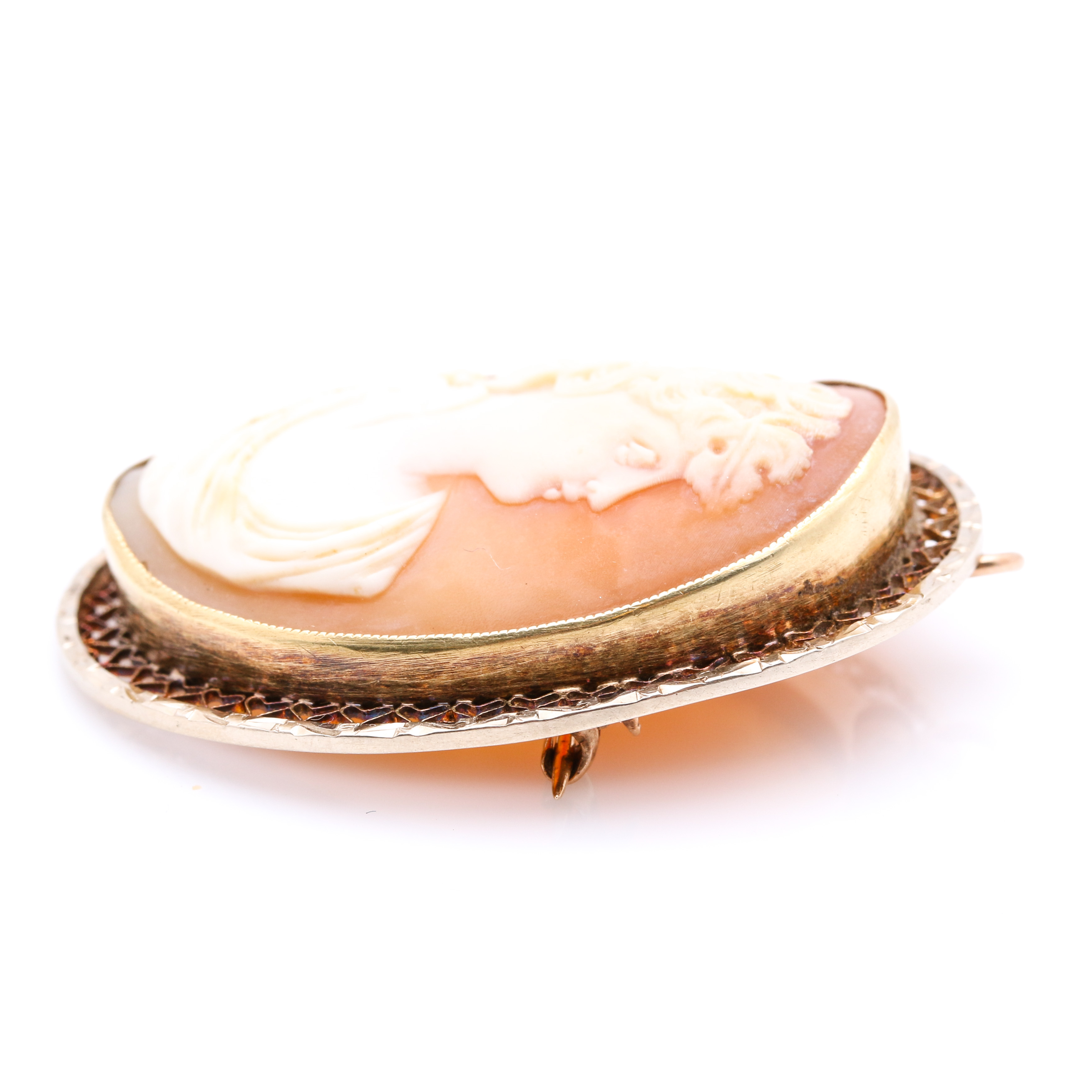 10K Yellow Gold Shell Cameo Pendant Brooch