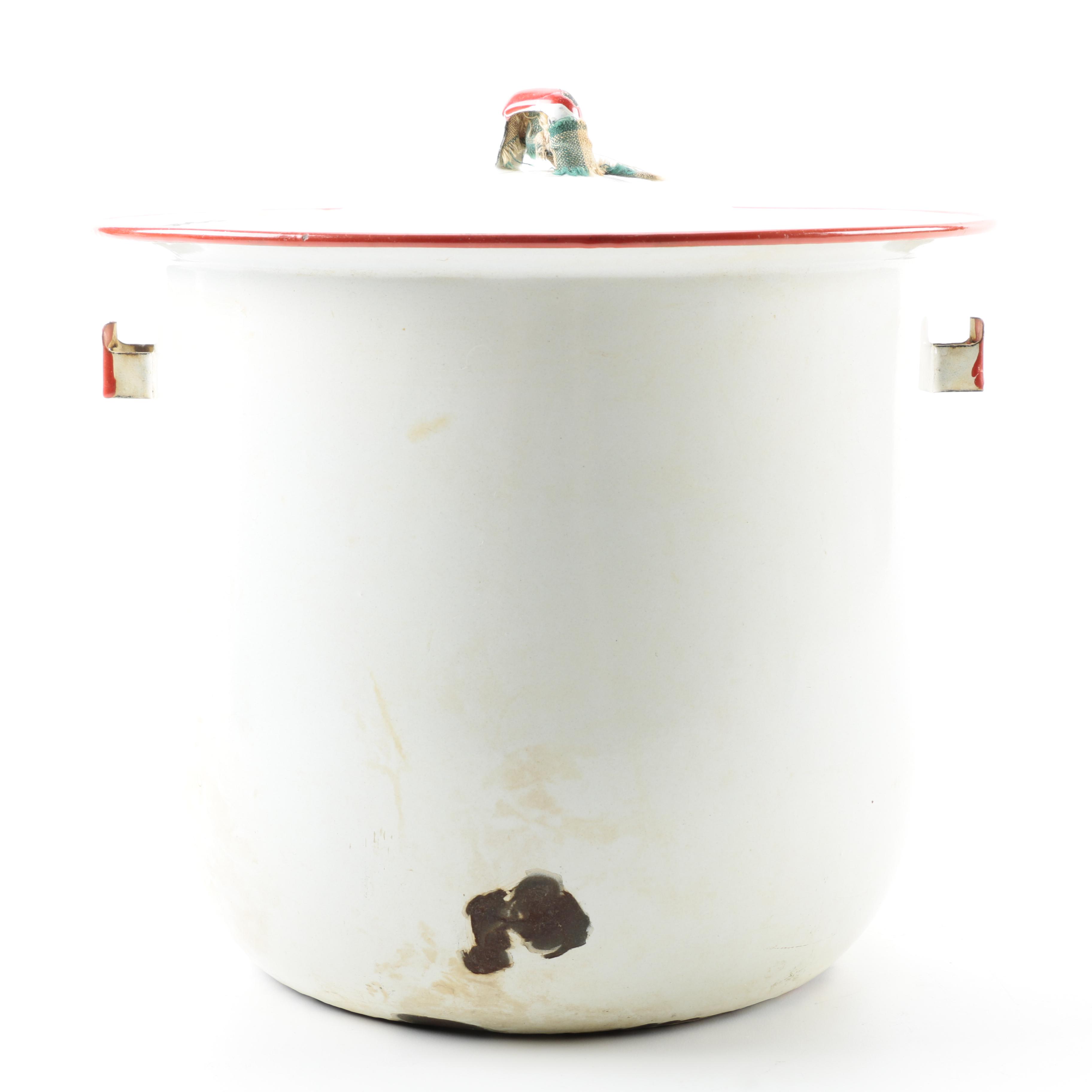 Vintage White Enamelware Chamber Pot