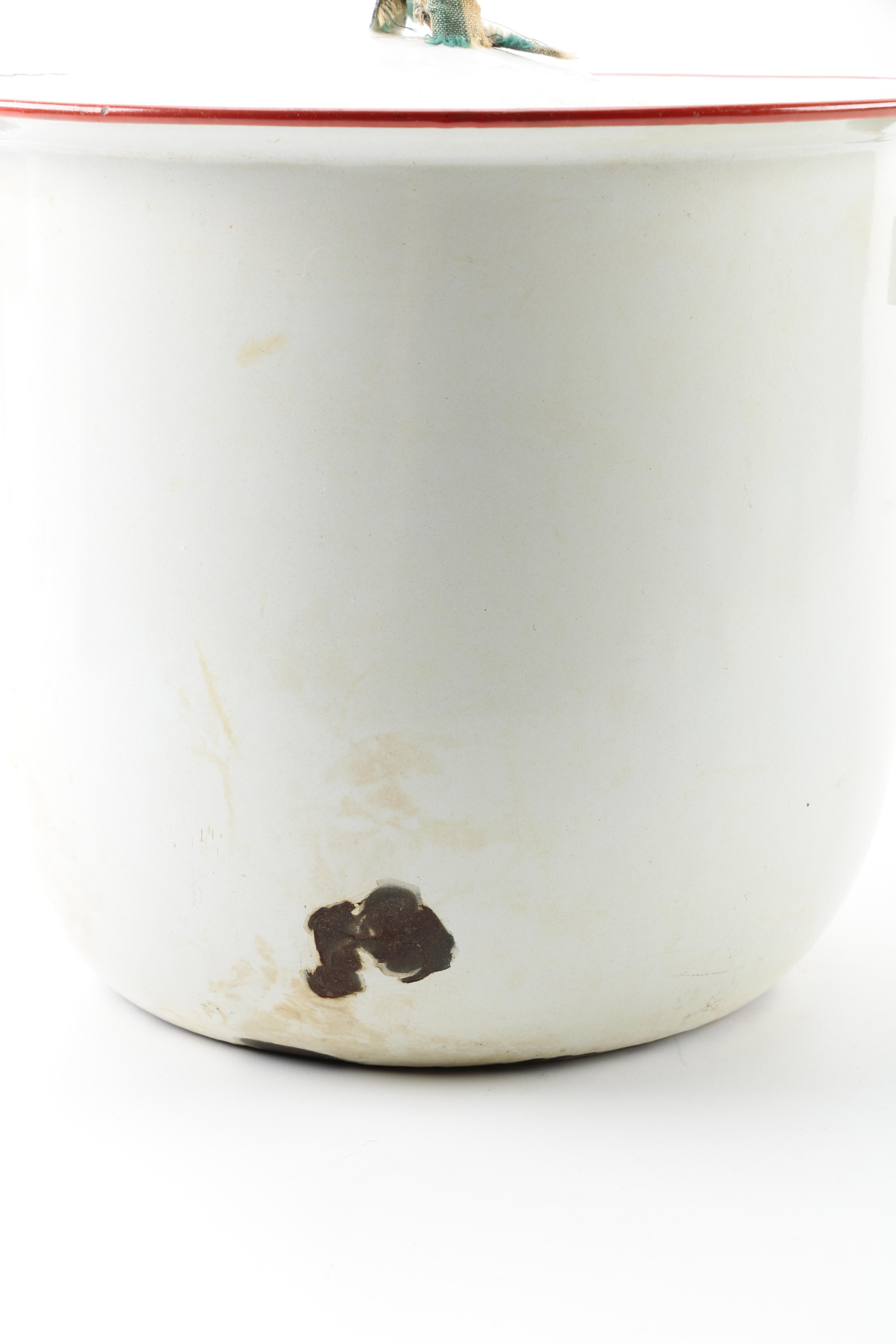 Vintage White Enamelware Chamber Pot