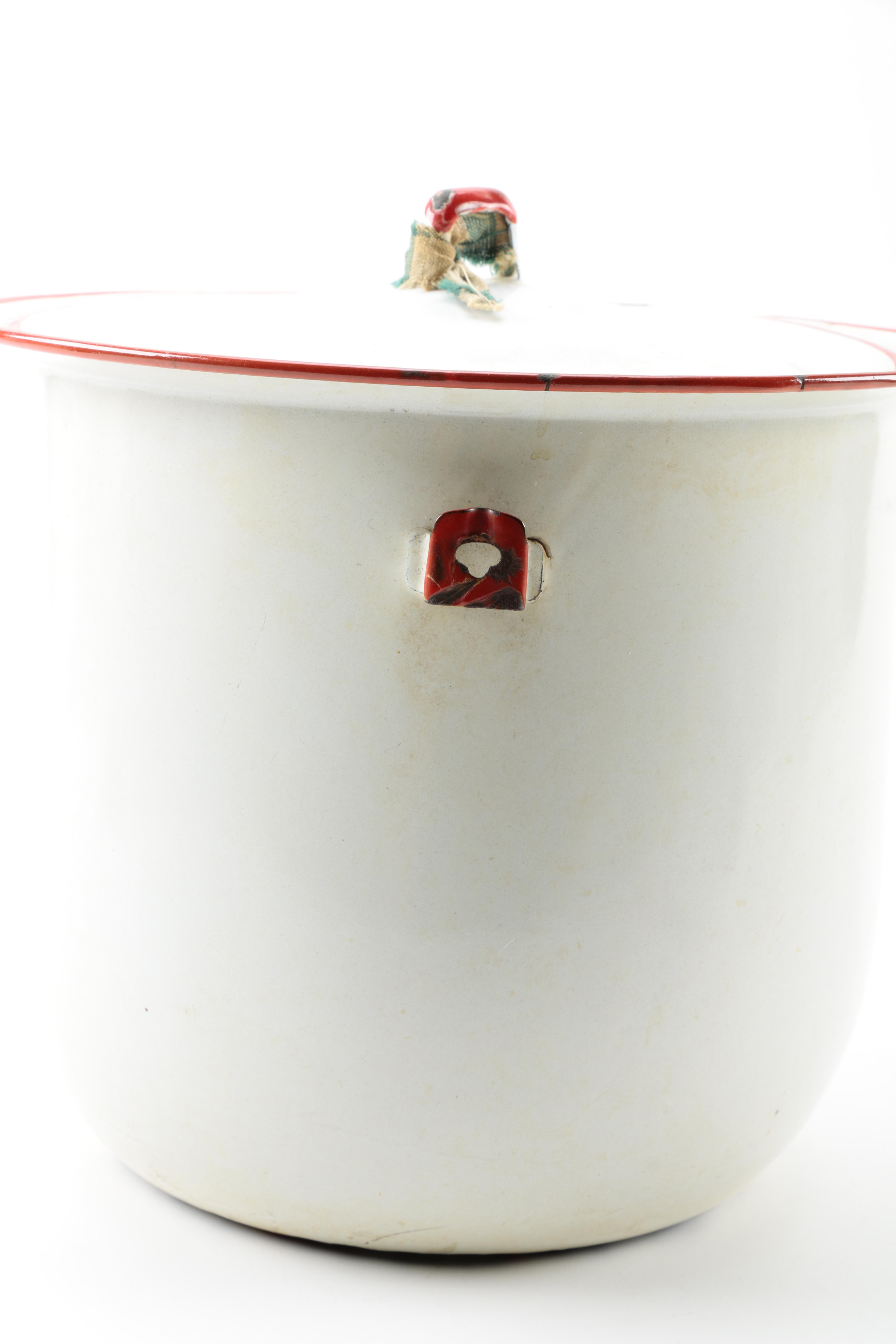 Vintage White Enamelware Chamber Pot