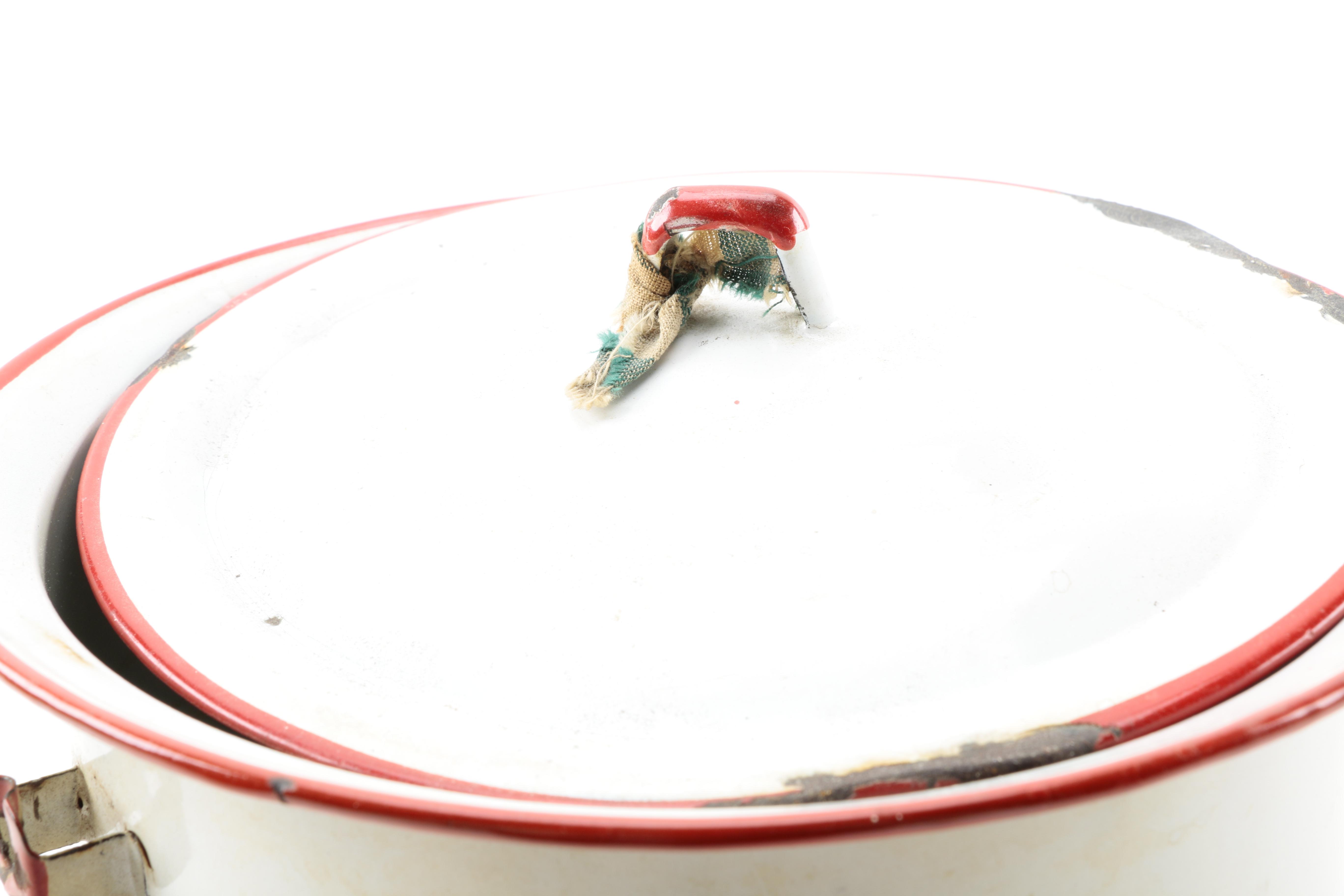 Vintage White Enamelware Chamber Pot