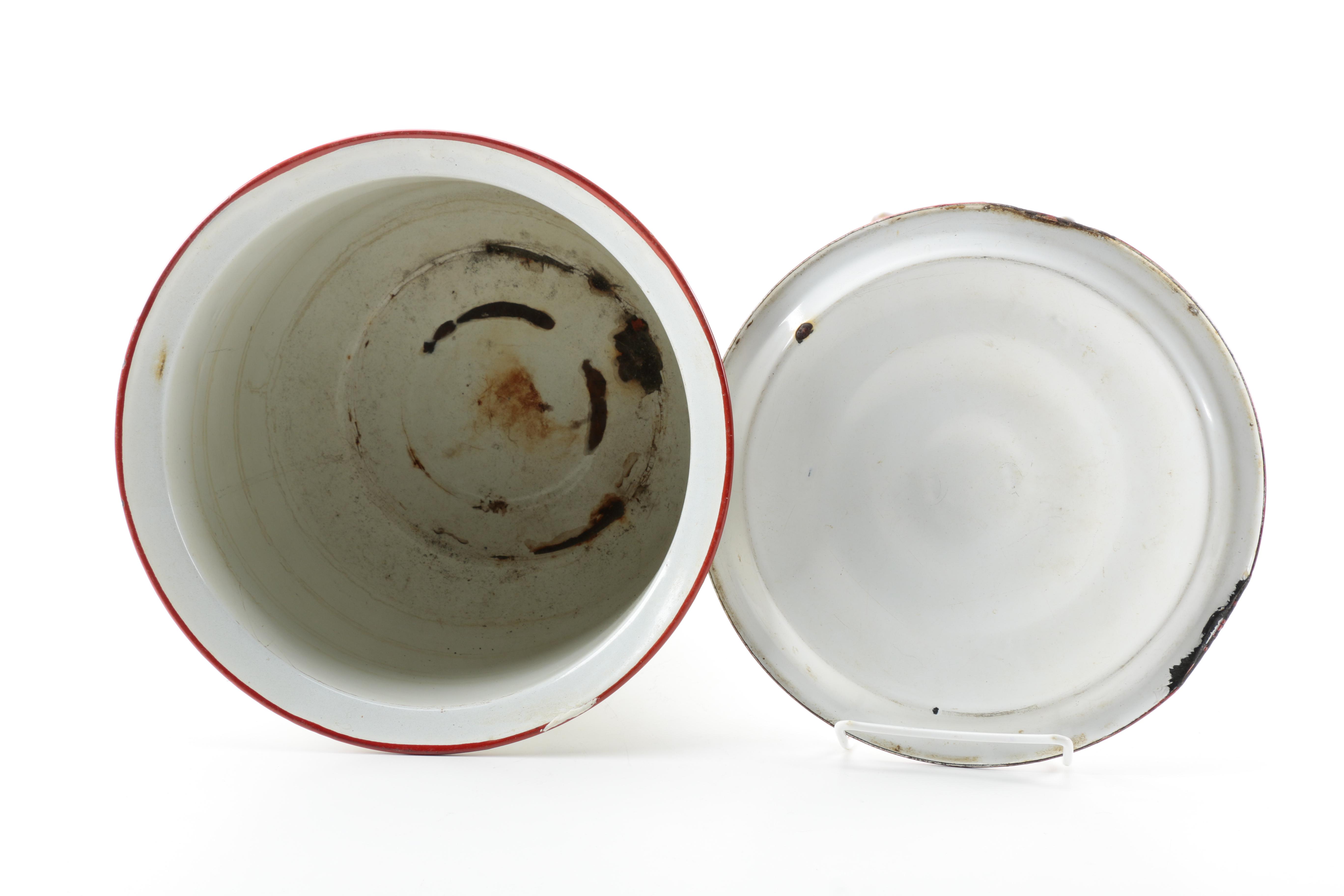 Vintage White Enamelware Chamber Pot