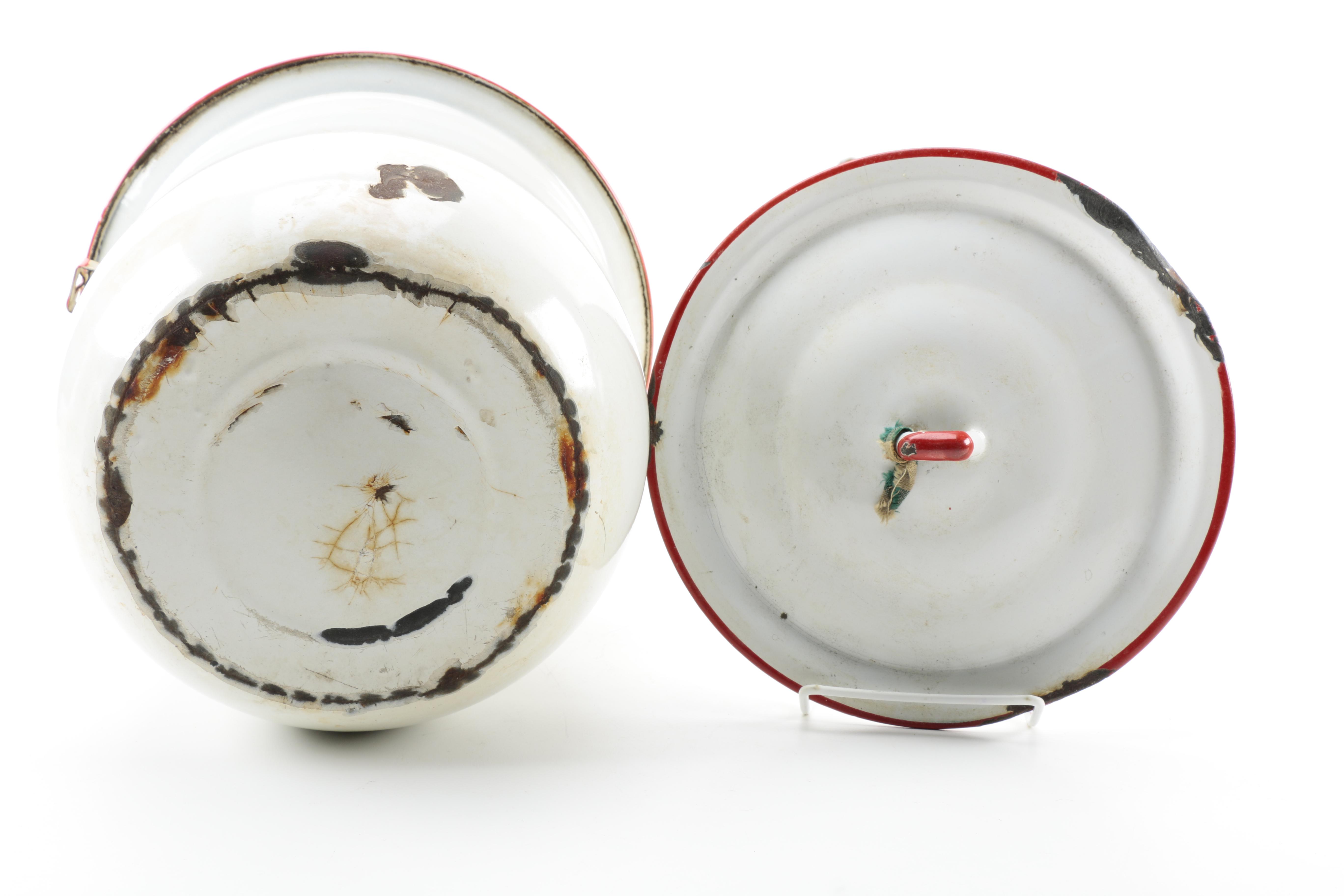 Vintage White Enamelware Chamber Pot