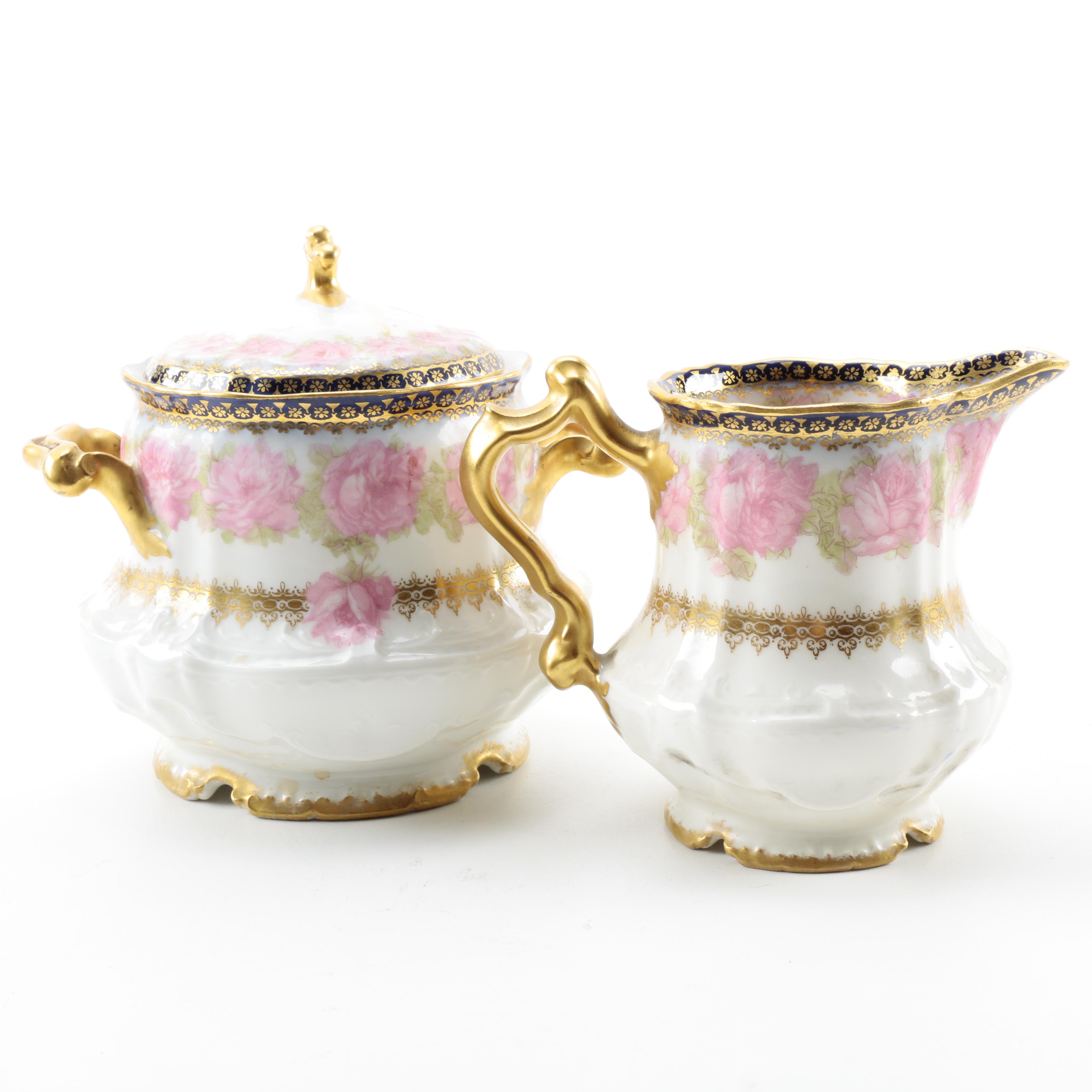 Haviland France and Limoges Porcelain Creamer and Sugar Bowl