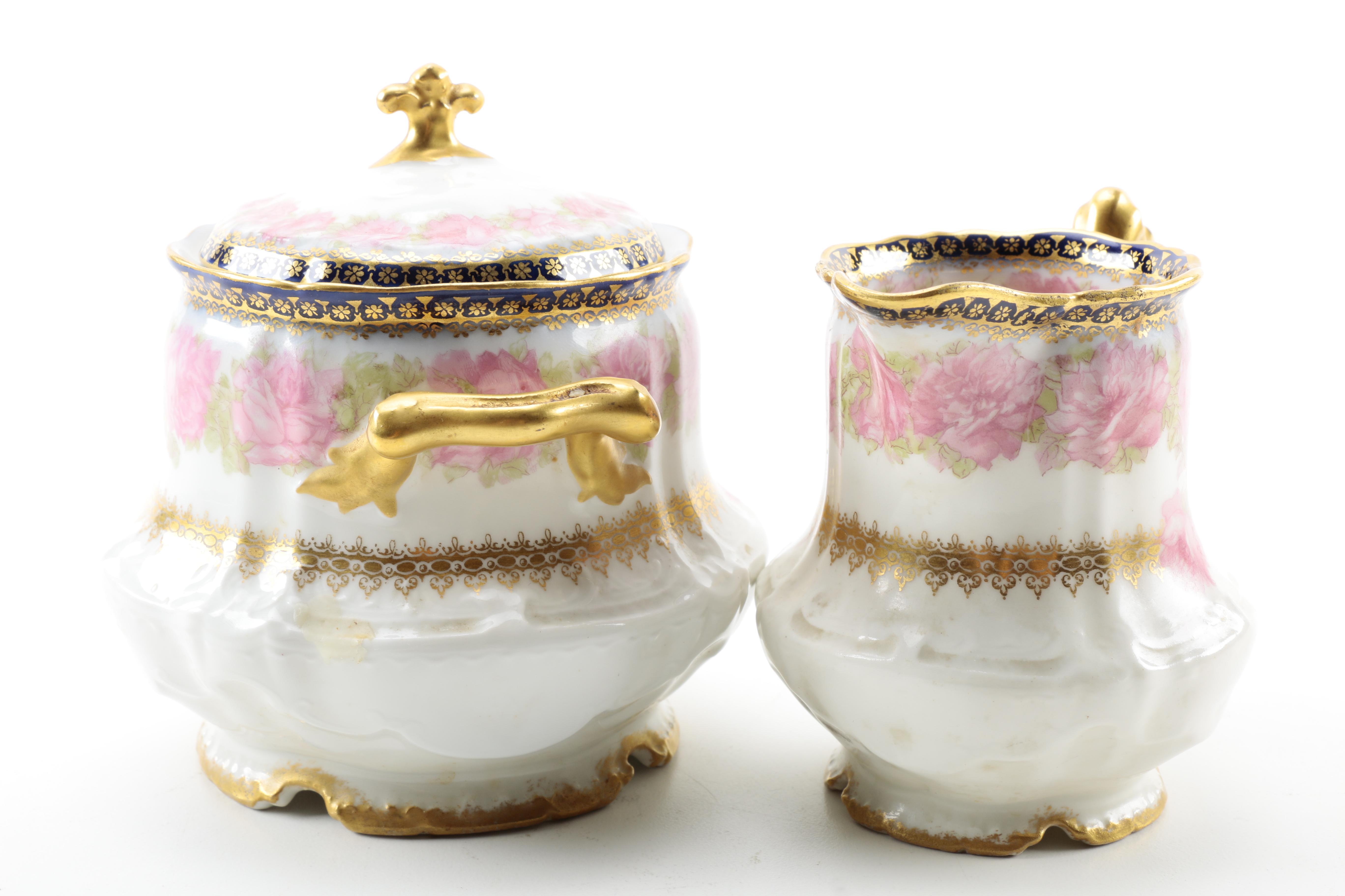 Haviland France and Limoges Porcelain Creamer and Sugar Bowl