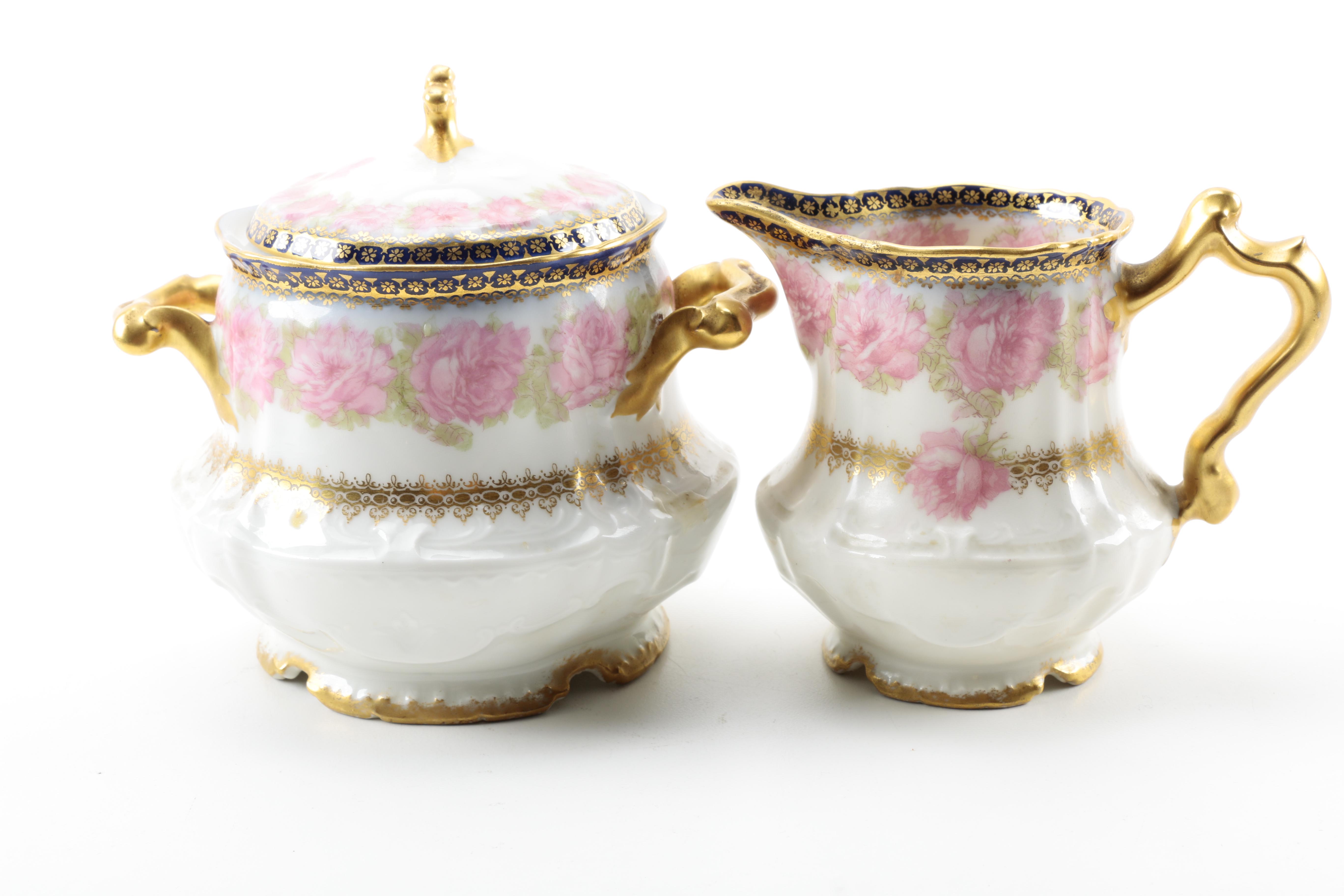 Haviland France and Limoges Porcelain Creamer and Sugar Bowl