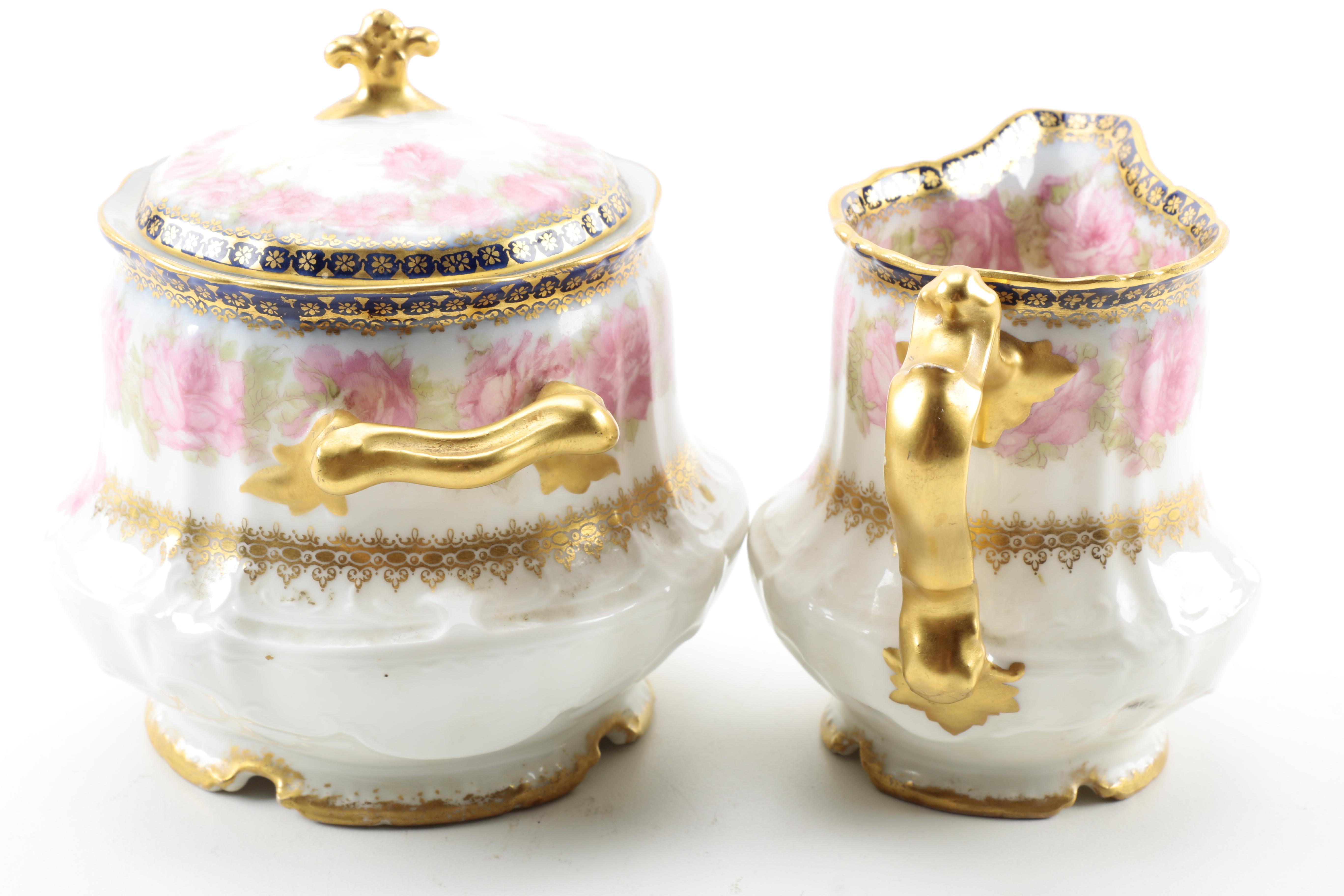 Haviland France and Limoges Porcelain Creamer and Sugar Bowl