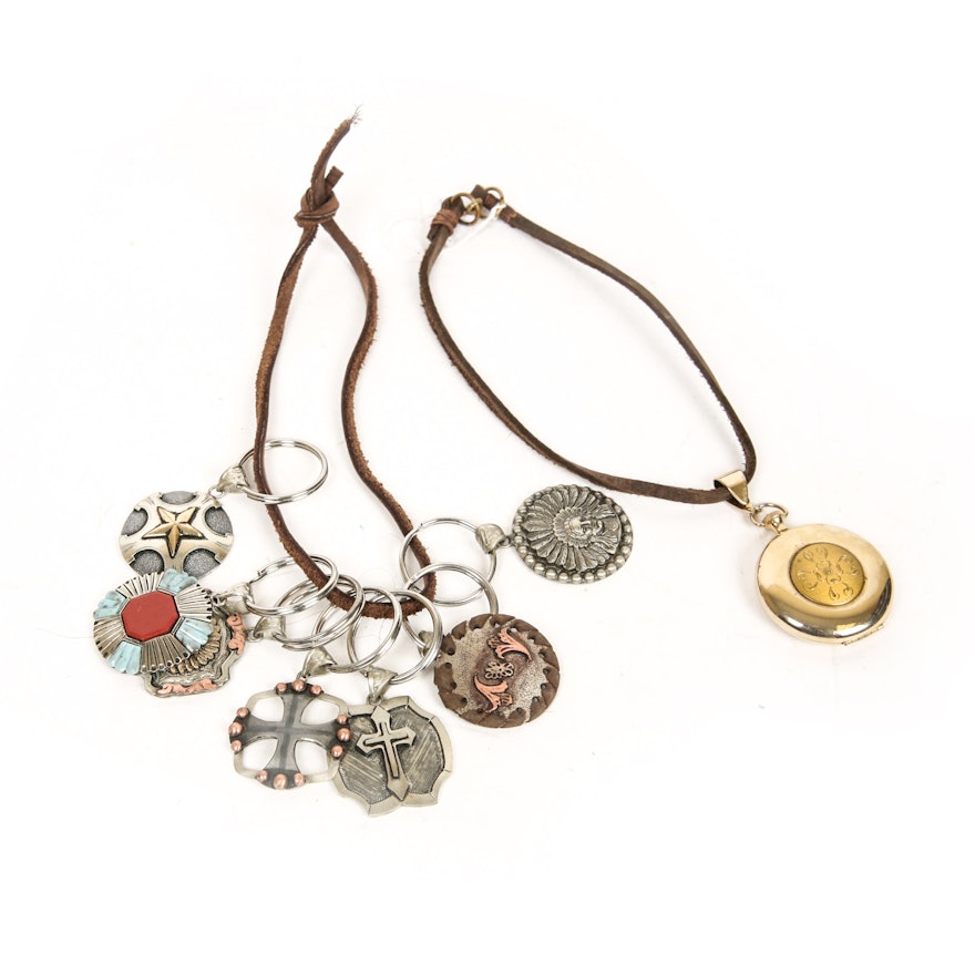 Collection of Western Key Chains and Locket Necklaces