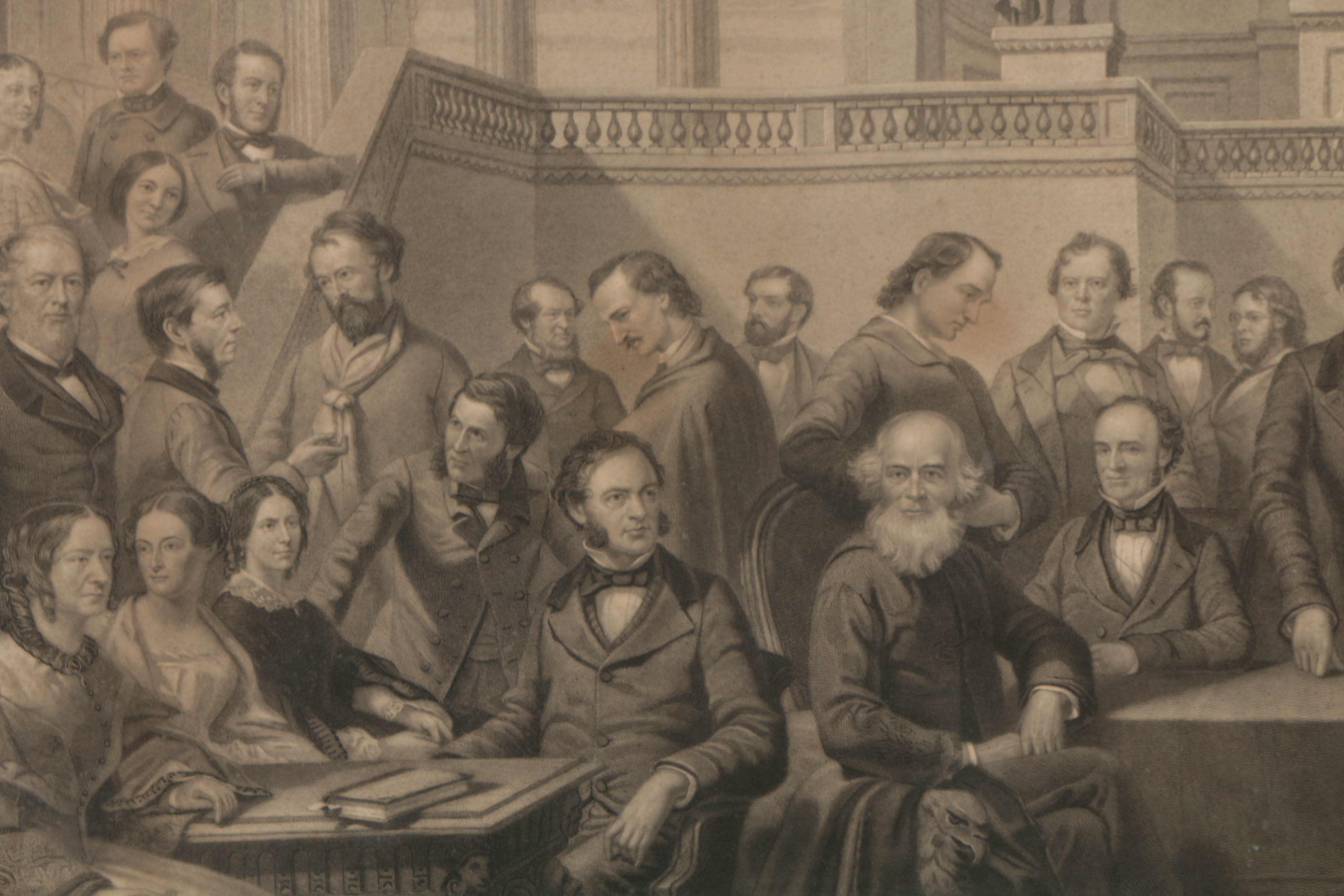 Antique Large-Format Engraving "Authors of the United States" by Thomas Hicks and Alexander Hay Ritchie