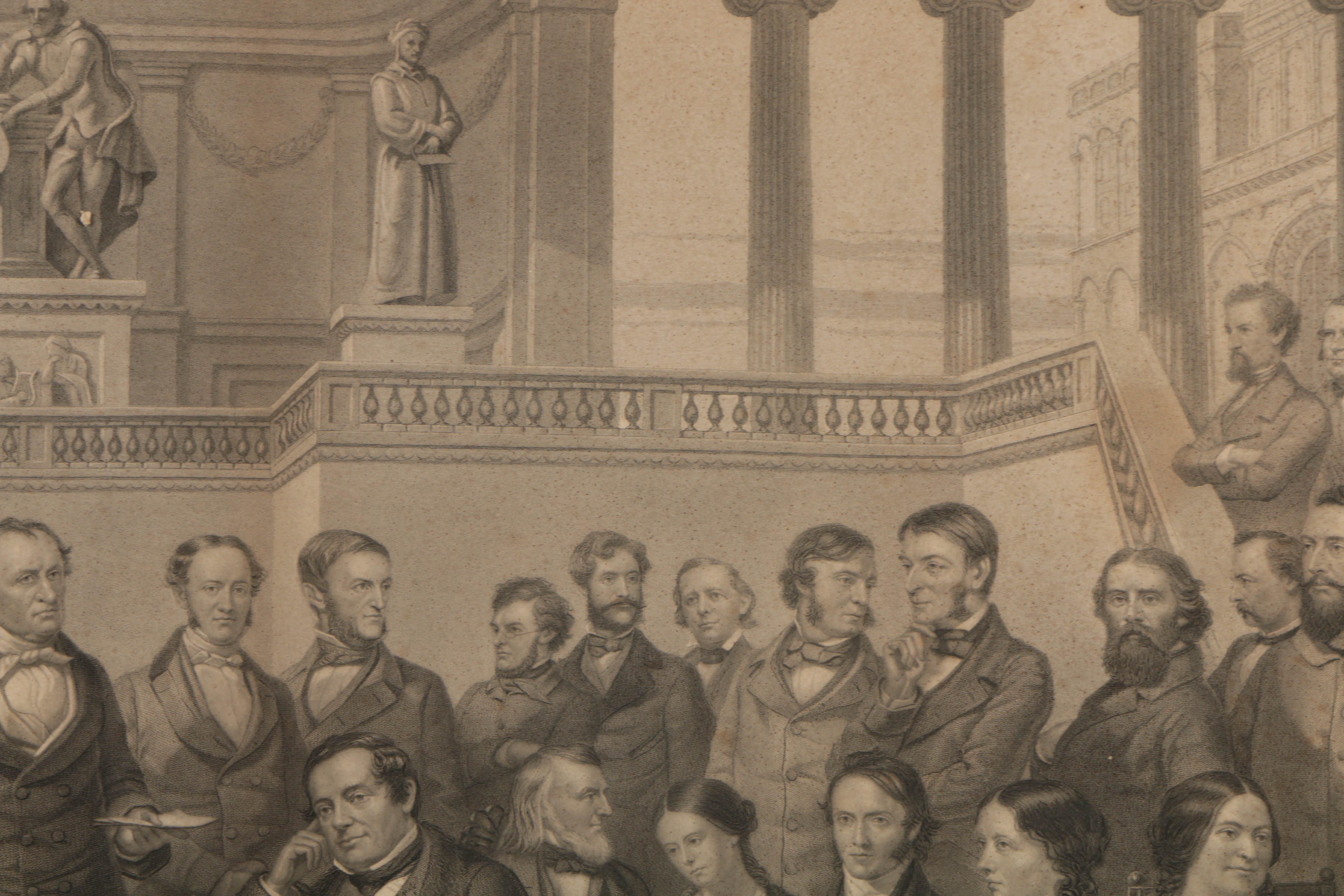 Antique Large-Format Engraving "Authors of the United States" by Thomas Hicks and Alexander Hay Ritchie