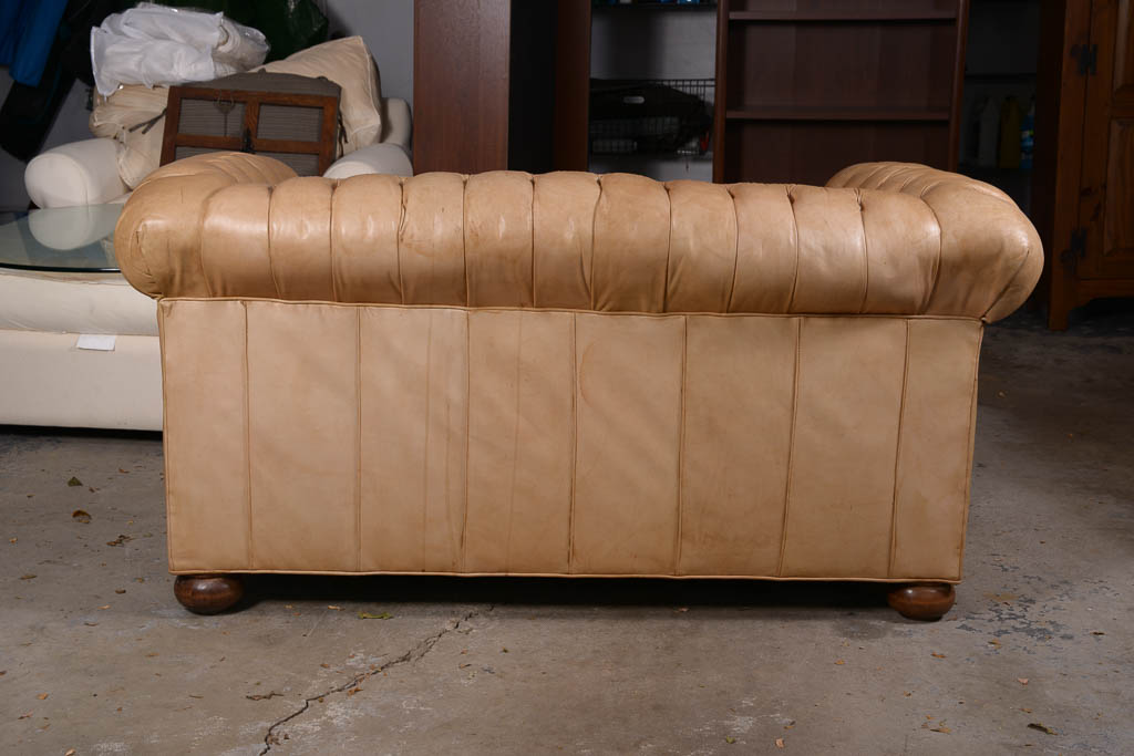 Pale Saddle Tufted Leather Loveseat