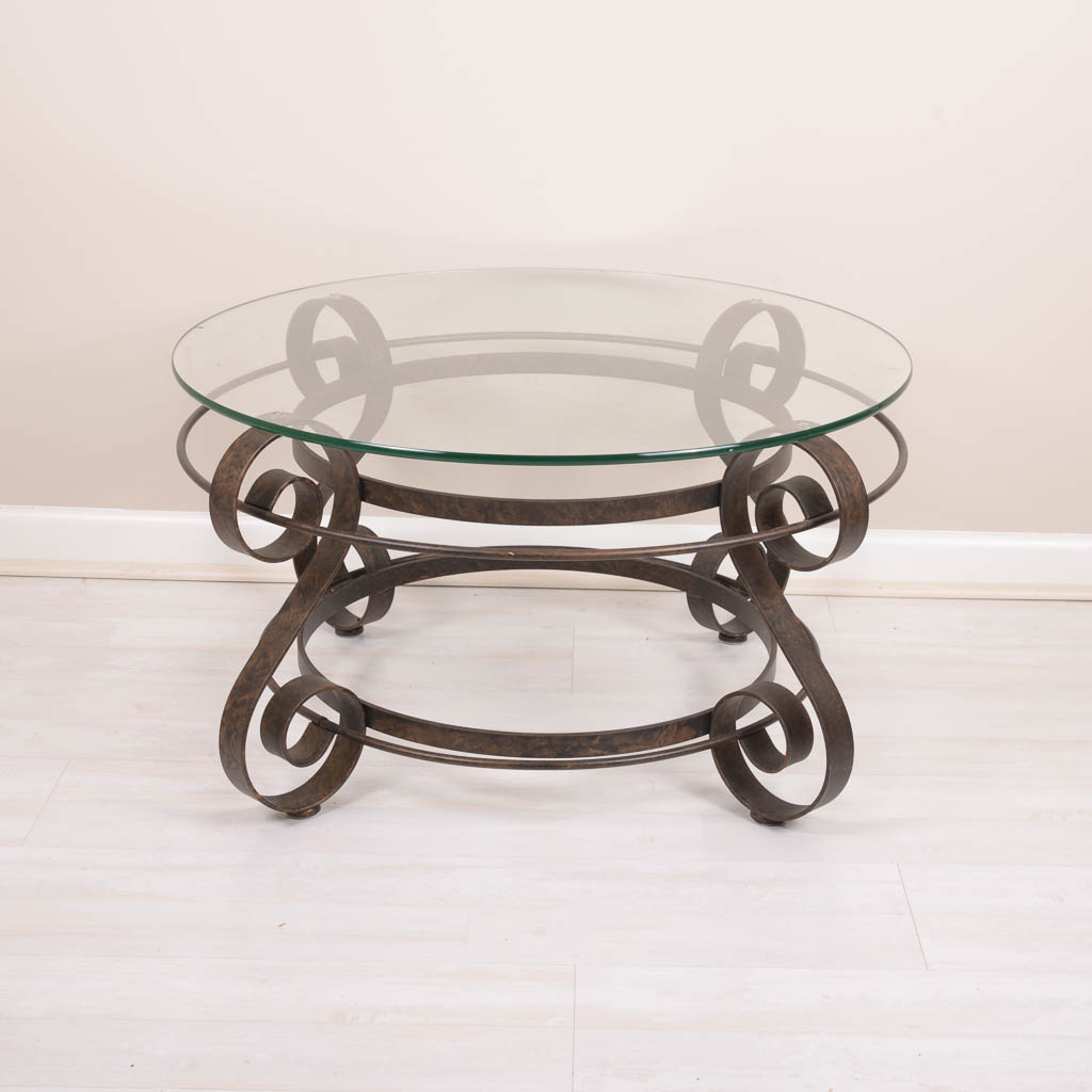 Glass and Wrought Iron Coffee Table