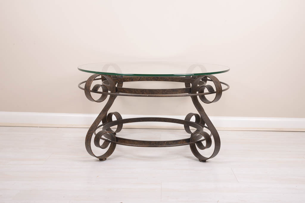Glass and Wrought Iron Coffee Table