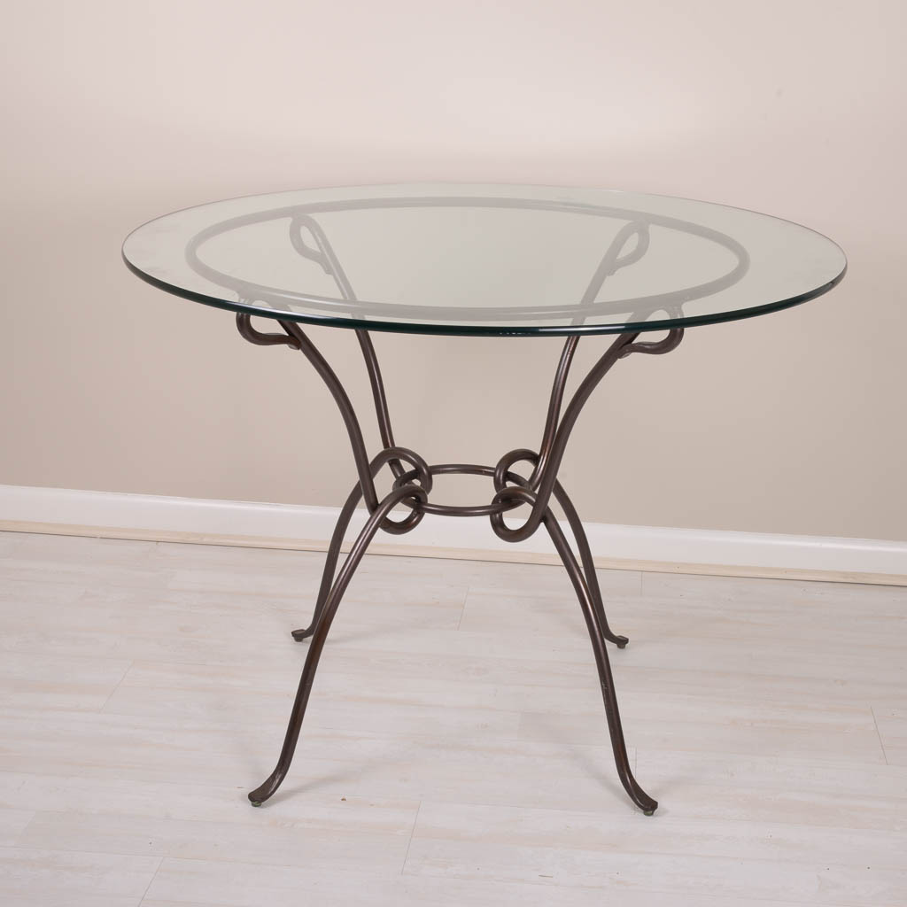 Glass and Wrought Iron Round Dining Table