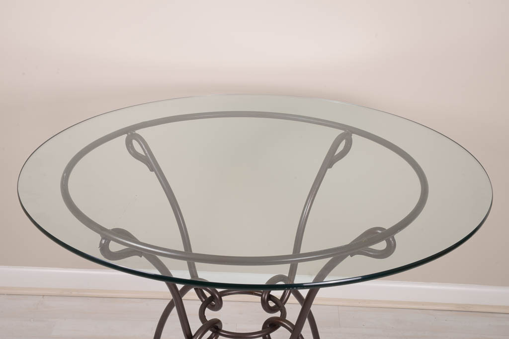 Glass and Wrought Iron Round Dining Table